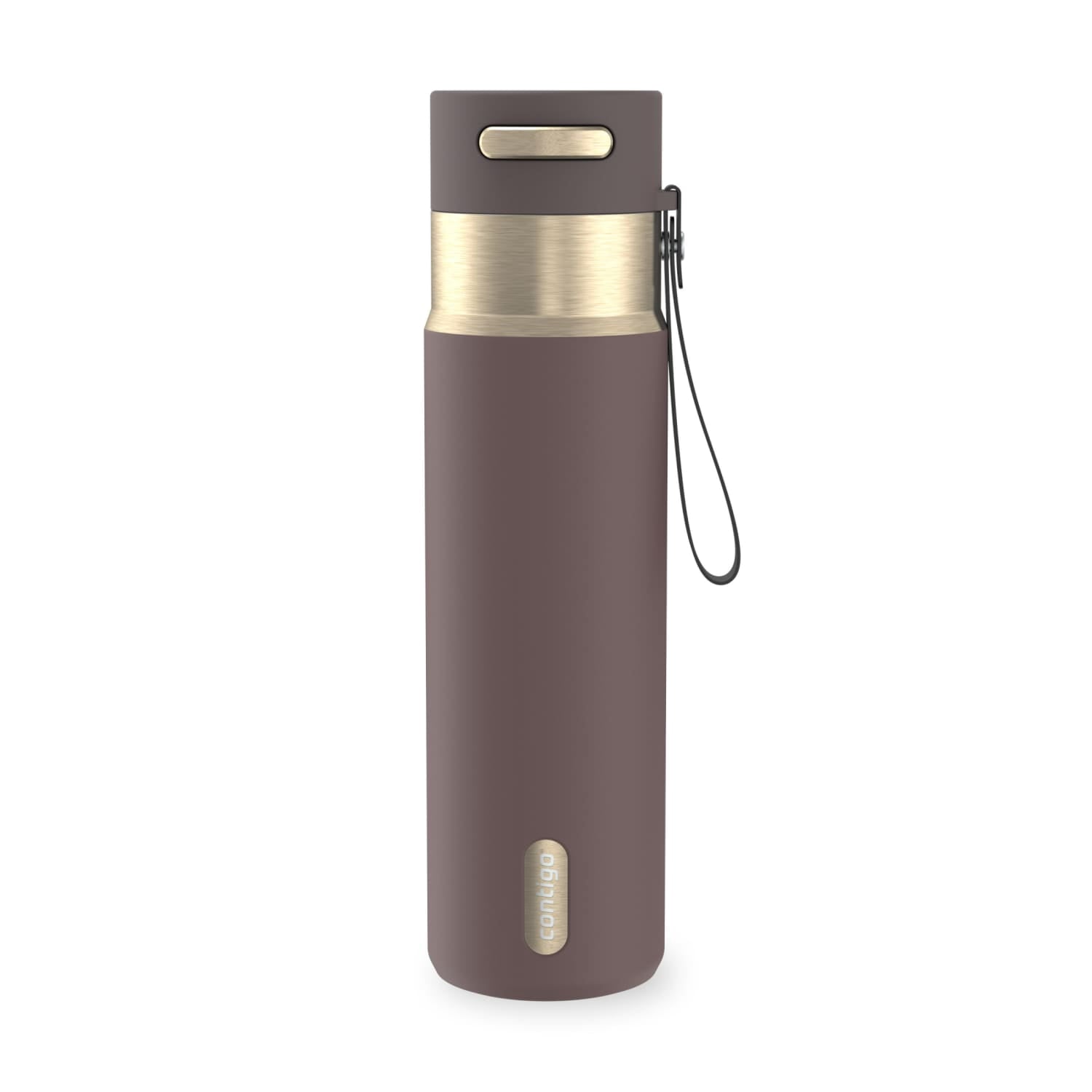 Contigo AutoSeal Leakproof Stainless Steel Reusable Water Bottle Tumbler with Carrying Strap, Cream/Champagne, 24 oz - 5WM2