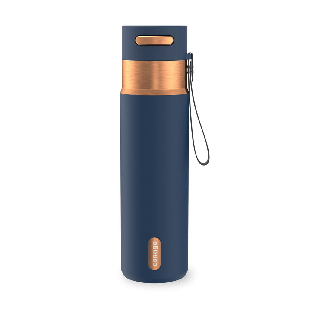 Contigo AutoSeal Leakproof Stainless Steel Reusable Water Bottle Tumbler with Carrying Strap, Cream/Champagne, 24 oz - 5WM2