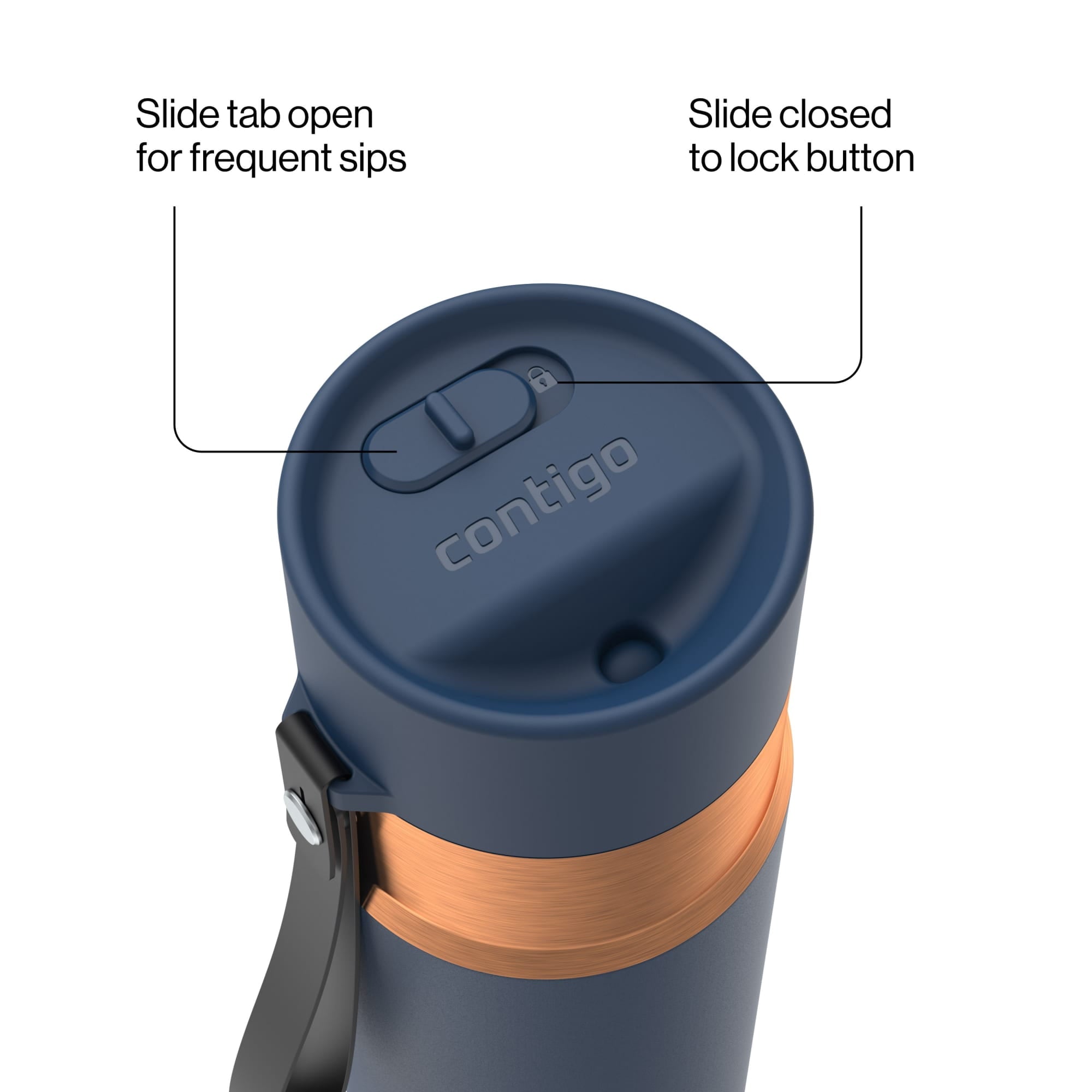 Contigo AutoSeal Leakproof Stainless Steel Reusable Water Bottle Tumbler with Carrying Strap, Cream/Champagne, 24 oz - 5WM2