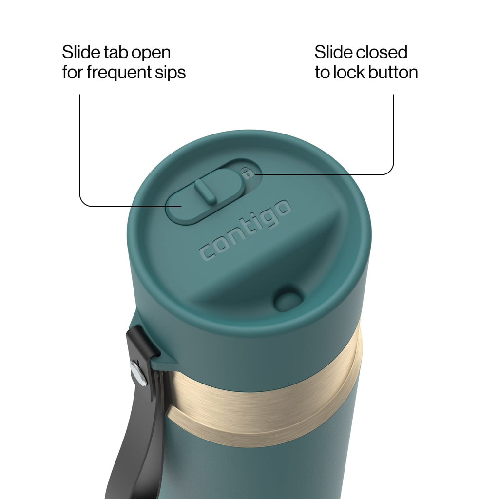 Contigo AutoSeal Leakproof Stainless Steel Reusable Water Bottle Tumbler with Carrying Strap, Cream/Champagne, 24 oz - 5WM2