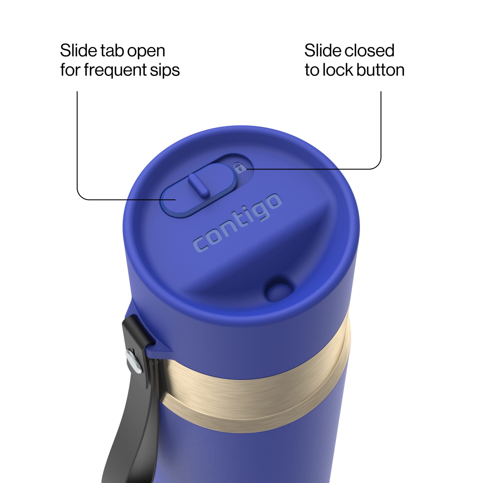 Contigo AutoSeal Leakproof Stainless Steel Reusable Water Bottle Tumbler with Carrying Strap, Cream/Champagne, 24 oz - 5WM2