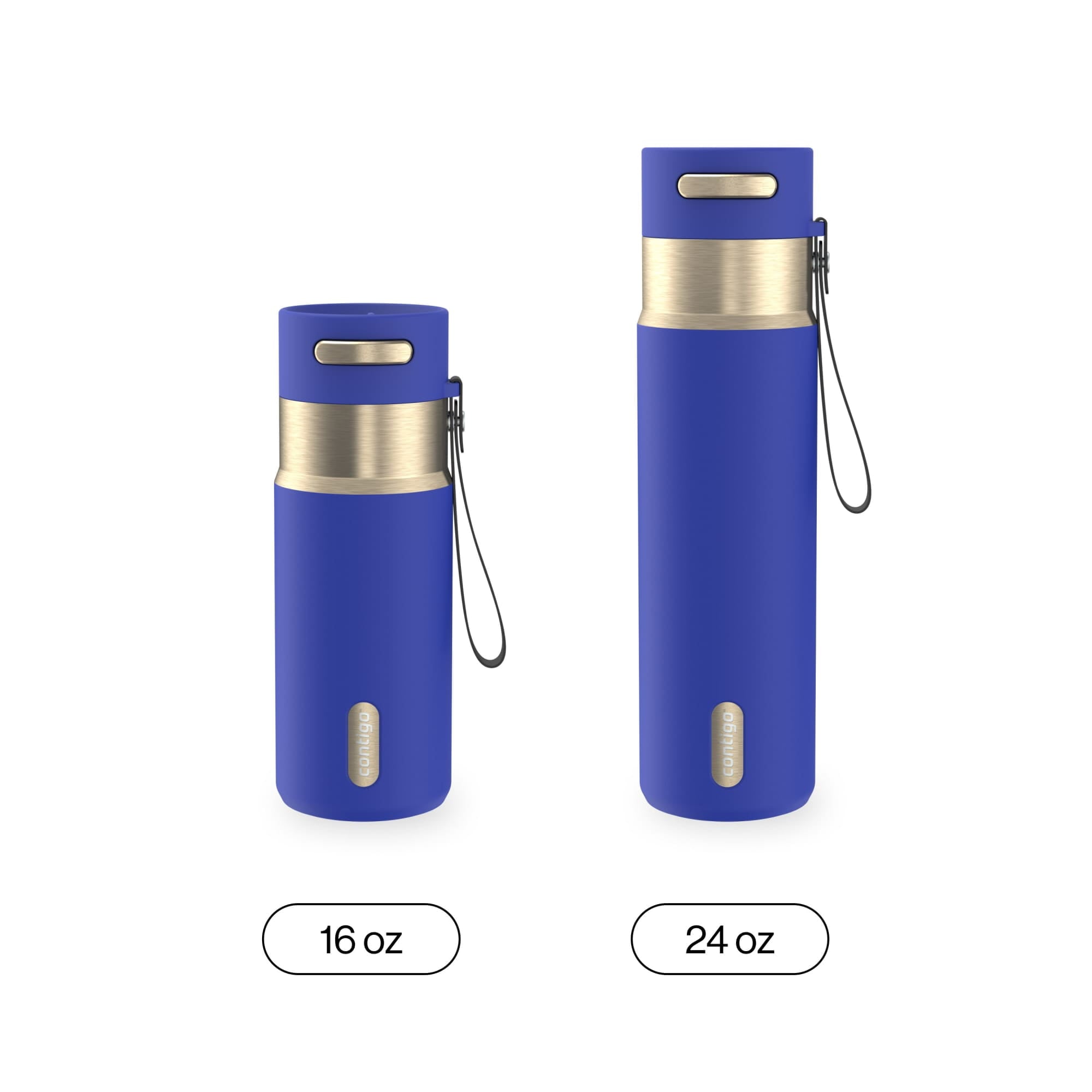 Contigo AutoSeal Leakproof Stainless Steel Reusable Water Bottle Tumbler with Carrying Strap, Cream/Champagne, 24 oz - 5WM2