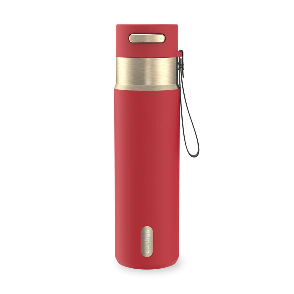 Contigo AutoSeal Leakproof Stainless Steel Reusable Water Bottle Tumbler with Carrying Strap, Cream/Champagne, 24 oz - 5WM2