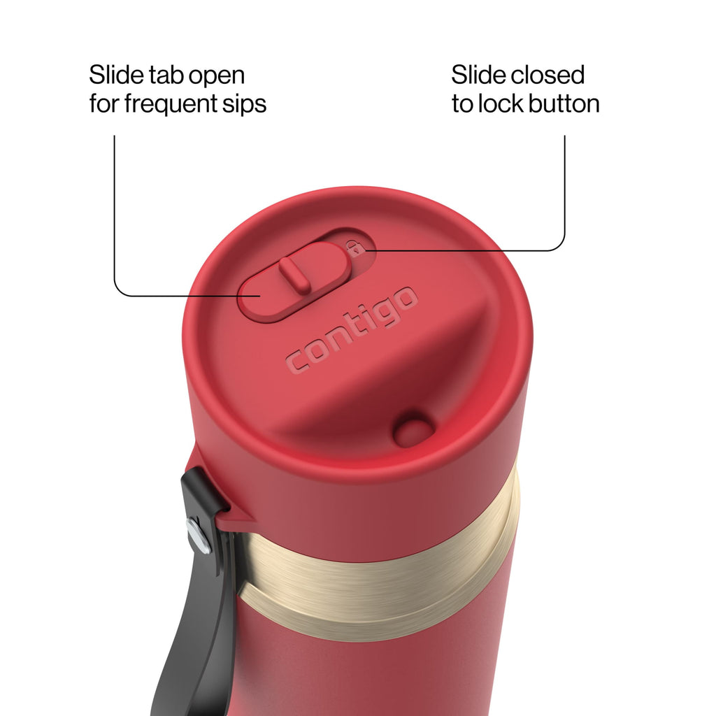 Contigo AutoSeal Leakproof Stainless Steel Reusable Water Bottle Tumbler with Carrying Strap, Cream/Champagne, 24 oz - 5WM2