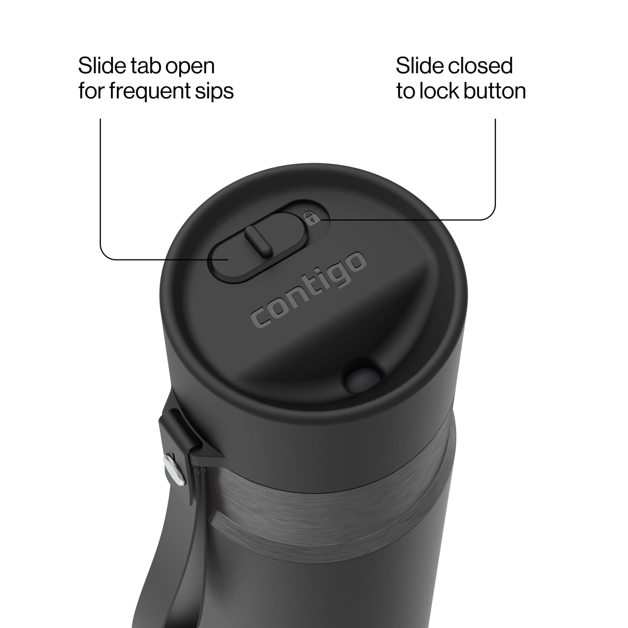 Contigo AutoSeal Leakproof Stainless Steel Reusable Water Bottle Tumbler with Carrying Strap, Cream/Champagne, 24 oz - 5WM2