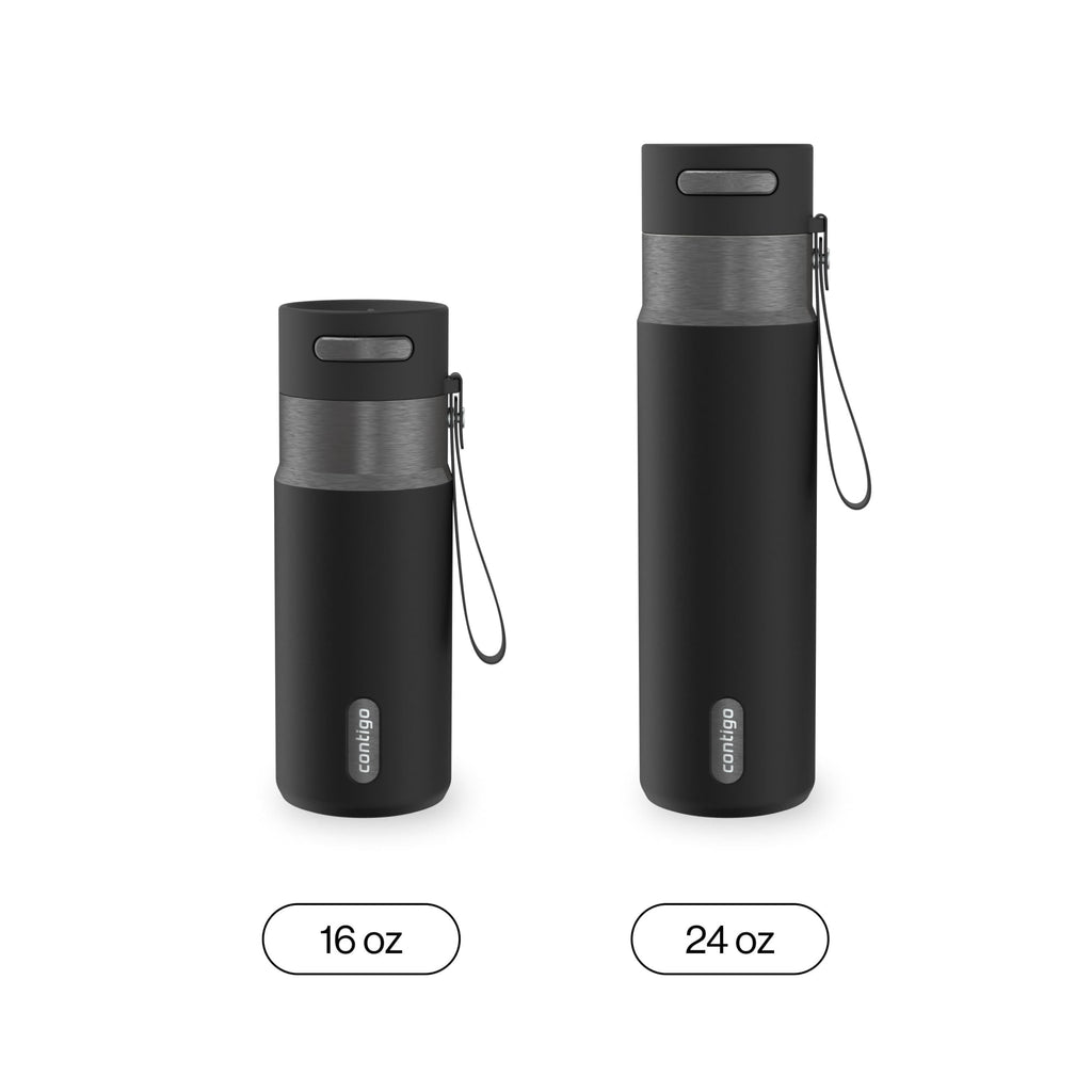Contigo AutoSeal Leakproof Stainless Steel Reusable Water Bottle Tumbler with Carrying Strap, Cream/Champagne, 24 oz - 5WM2