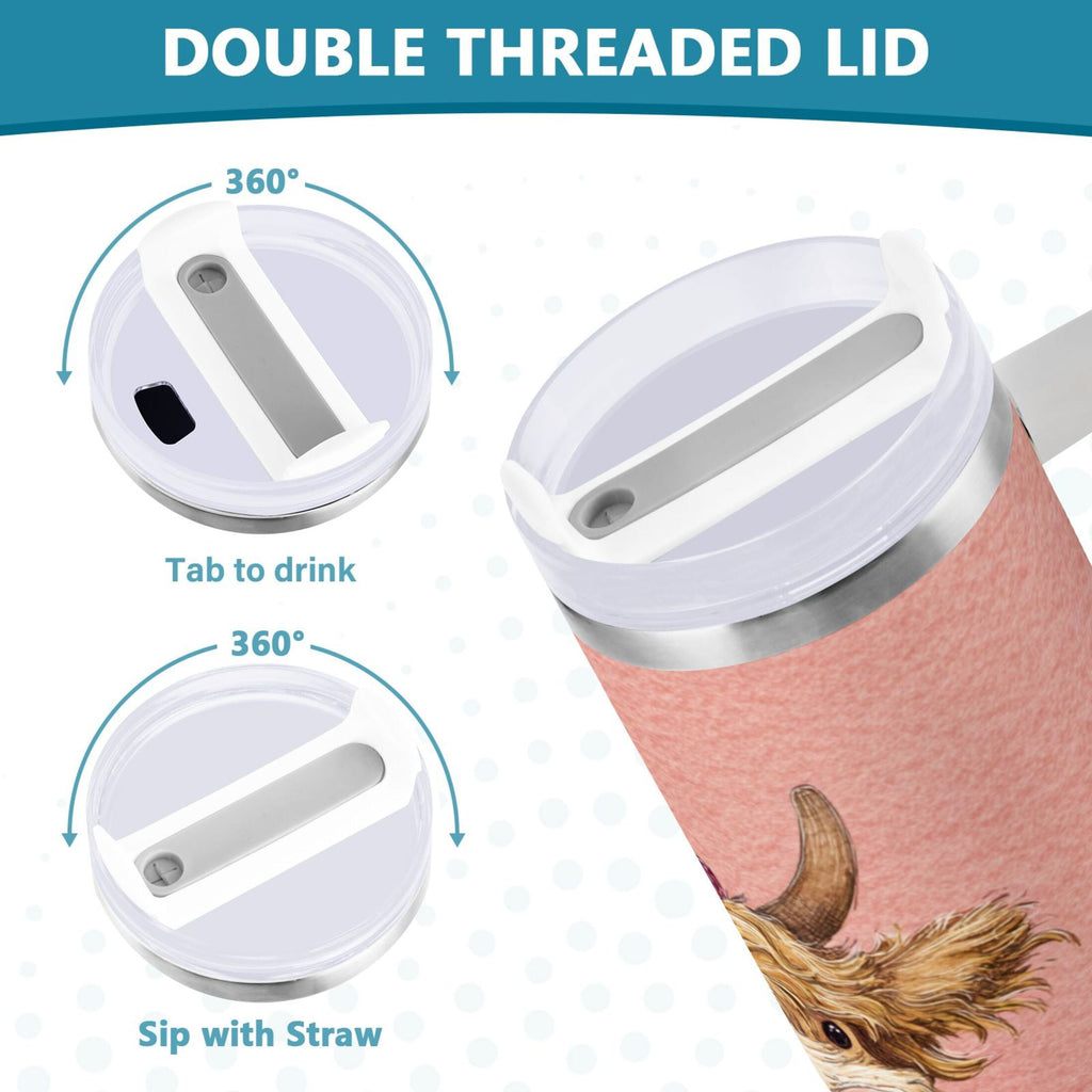 30 oz Insulated Stainless Steel Tumbler Double Wall Stainless Steel Tumbler with 2-Way Drinking Cow Wearing Scarf and Hat - AI5P