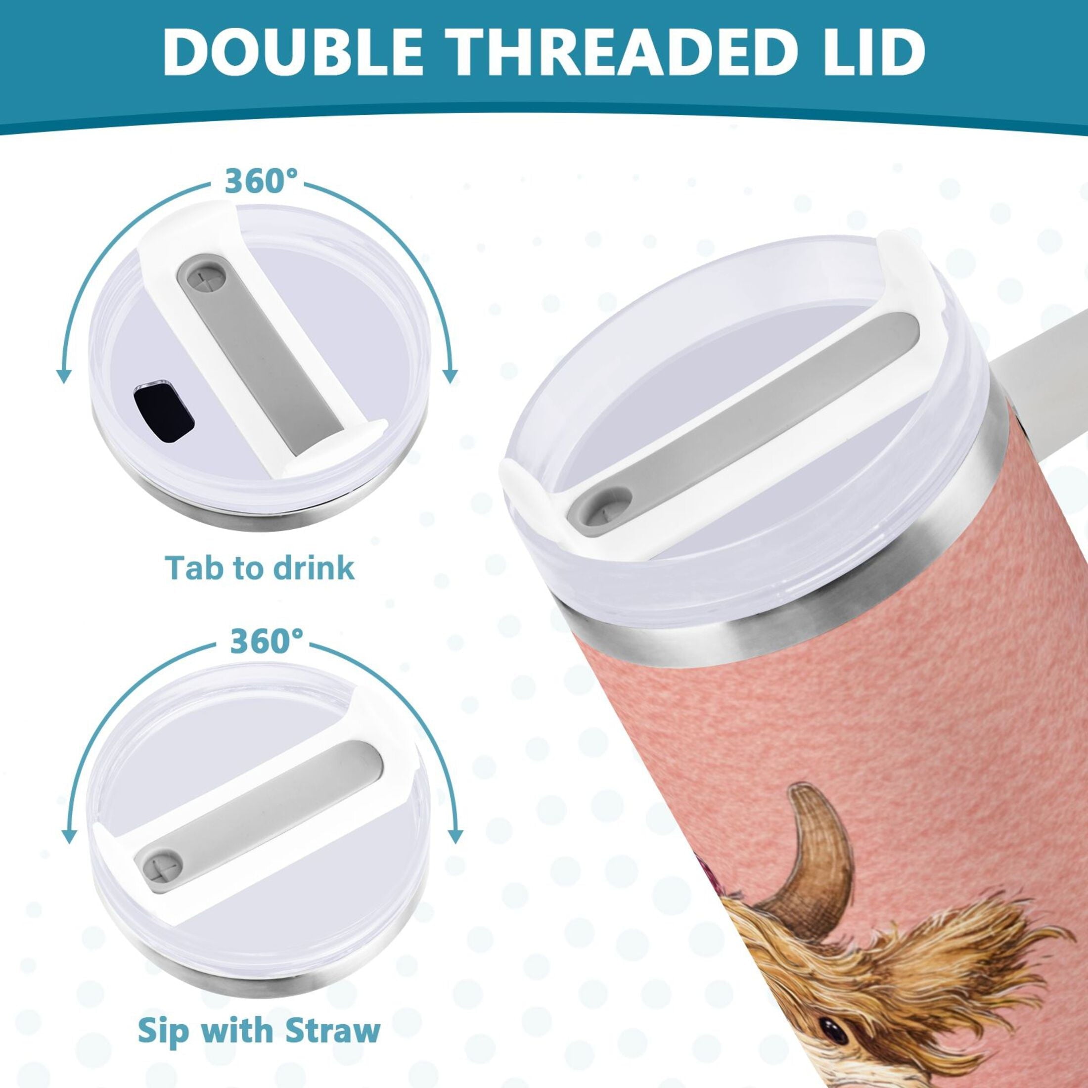 30 oz Insulated Stainless Steel Tumbler Double Wall Stainless Steel Tumbler with 2-Way Drinking Cow Wearing Scarf and Hat - AI5P