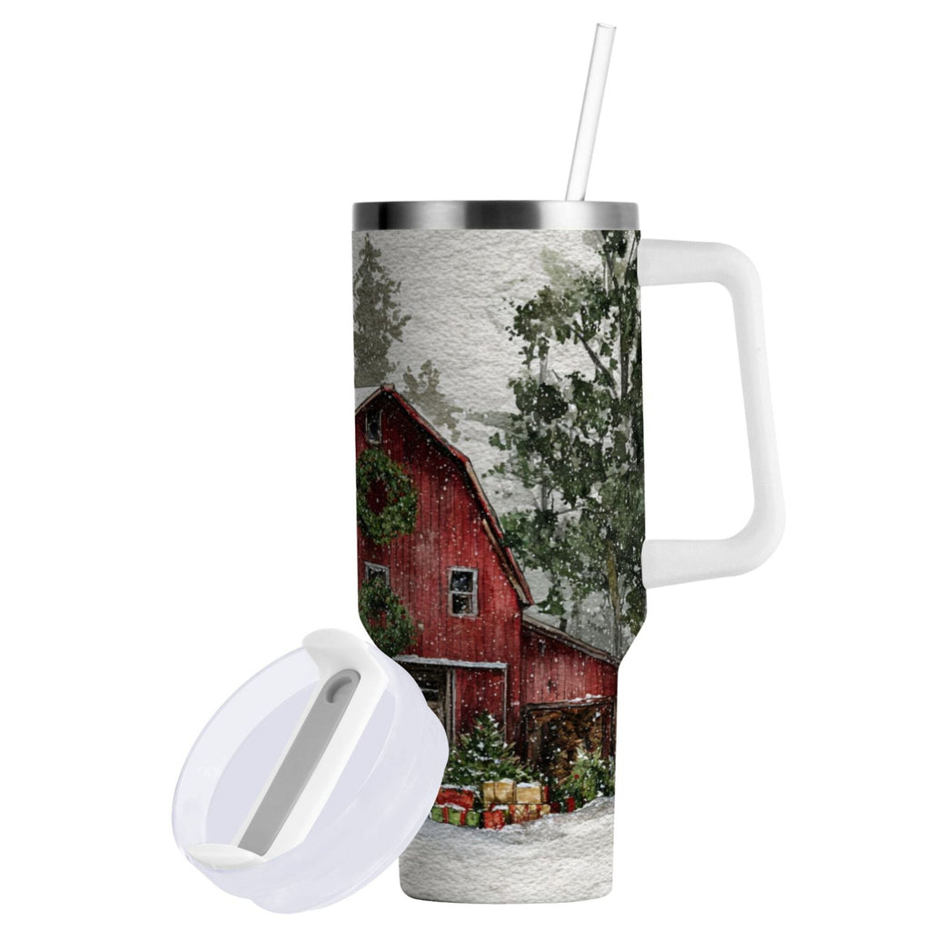 30 oz Insulated Stainless Steel Tumbler Double Wall Stainless Steel Tumbler with 2-Way Drinking Old Red Barn - MLFJ