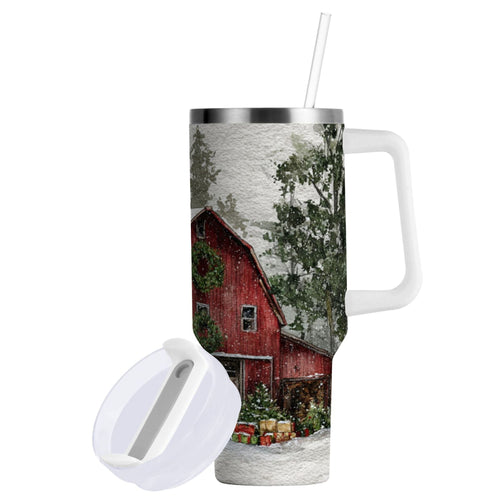 30 oz Insulated Stainless Steel Tumbler Double Wall Stainless Steel Tumbler with 2-Way Drinking Old Red Barn - MLFJ