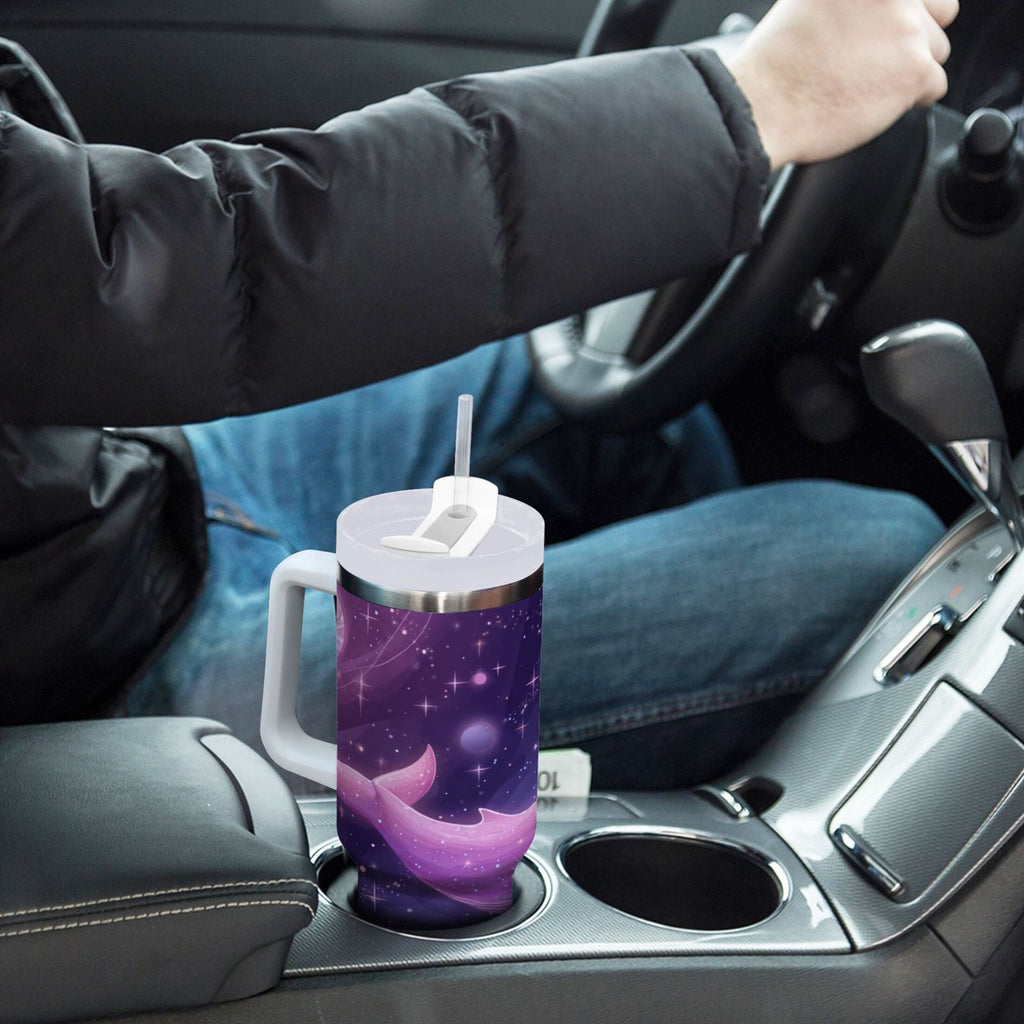 30 oz Insulated Stainless Steel Tumbler Double Wall Stainless Steel Tumbler with 2-Way Drinking Whale in Space - W8Q6