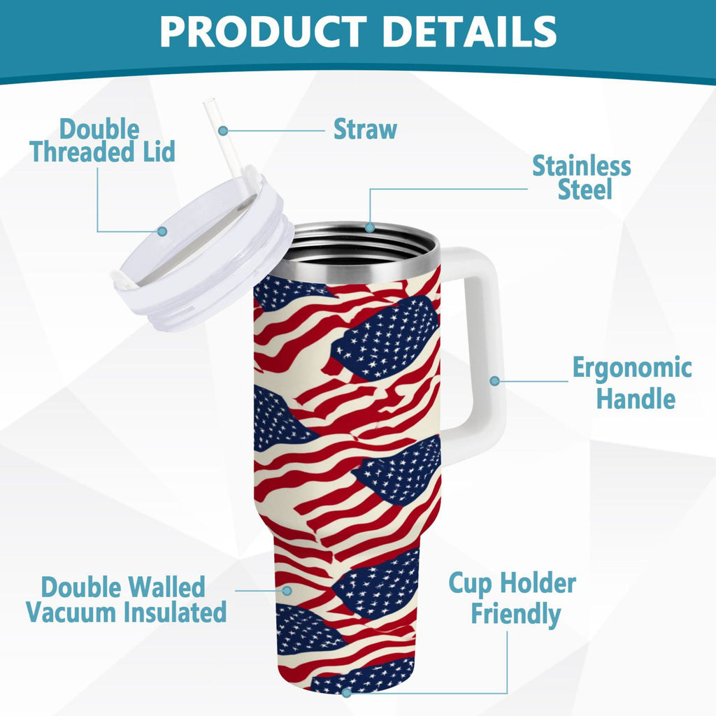 40 oz Insulated Stainless Steel Tumbler Double Wall Stainless Steel Tumbler with 2-Way Drinking Flags Abstract Design - 69F6