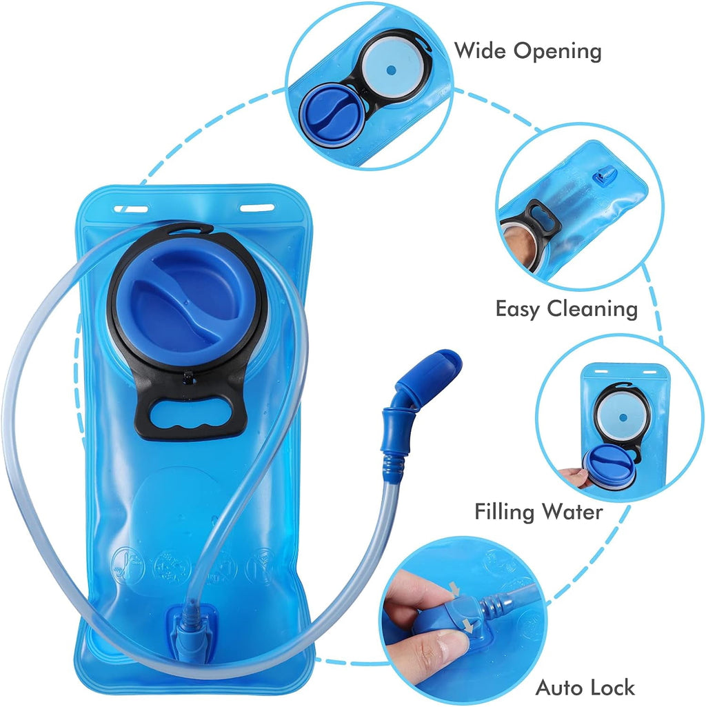TAGVO Hydration Bladder 2 Liter BPA Free 70oz + Cleaning Brushes Kit, Leakproof Water Bladder Travel Reservoir Hydration Bag, Easy Cleaning by 3 Brushes and Air Drying by Collapsible Frame - I4UQ