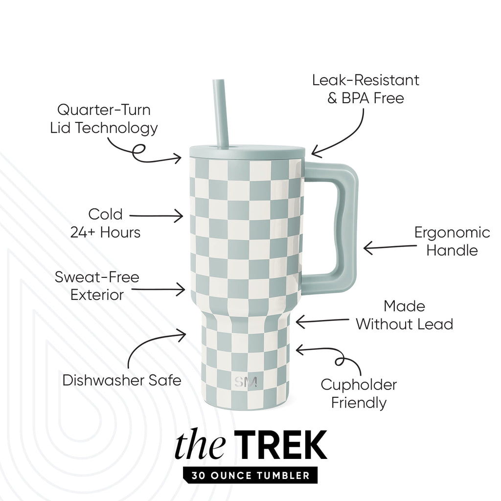 Simple Modern 30 fl oz Insulated Stainless Steel Trek Tumbler with Straw Lid | Seaglass Sage and Cream Checkmate - ON24