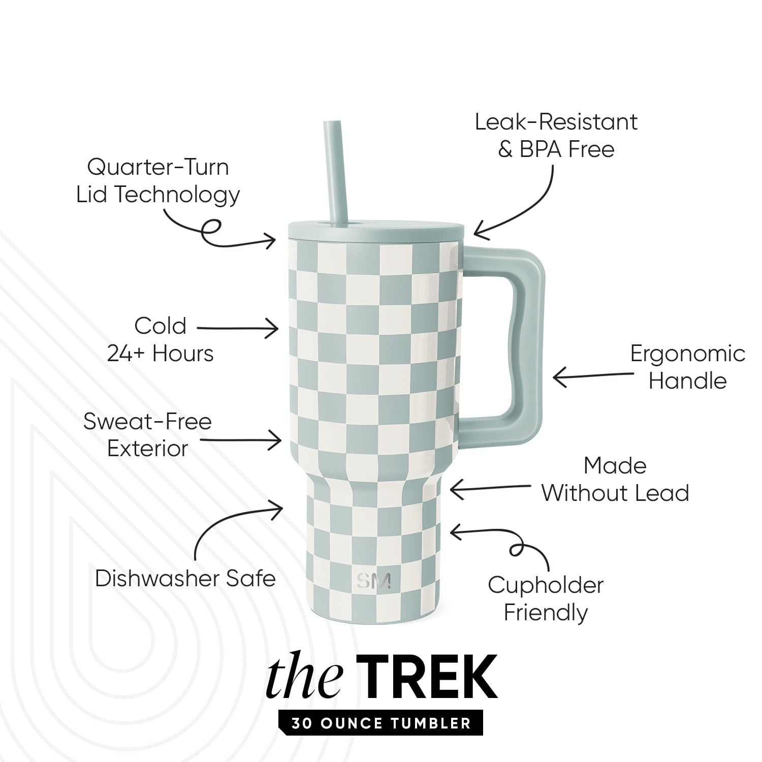 Simple Modern 30 fl oz Insulated Stainless Steel Trek Tumbler with Straw Lid | Seaglass Sage and Cream Checkmate - ON24