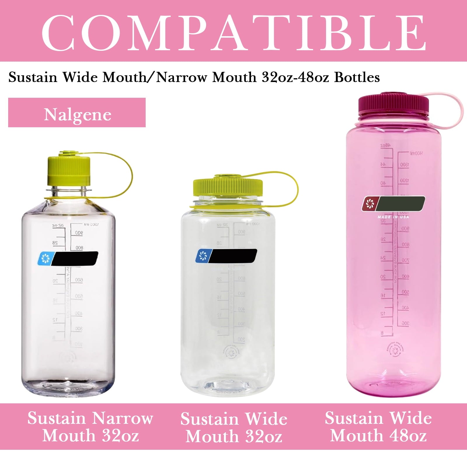 Linkidea 2 Pack Water Bottle Boot Compatible with Nalgene Sustain Wide Mouth 32oz/48oz, Narrow Mouth 32oz, Silicone Anti-Slip Bottle Bottom Bumper Protector (Light Pink) - 0ZI3