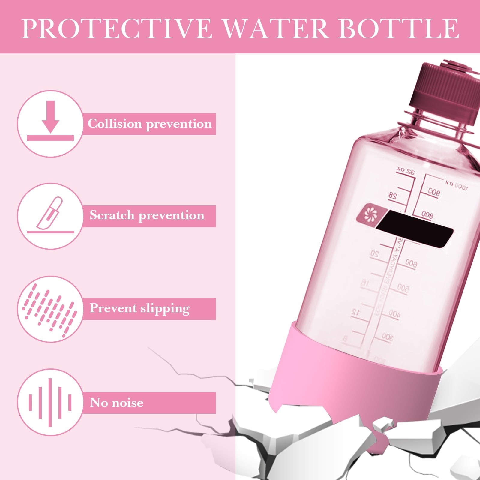 Linkidea 2 Pack Water Bottle Boot Compatible with Nalgene Sustain Wide Mouth 32oz/48oz, Narrow Mouth 32oz, Silicone Anti-Slip Bottle Bottom Bumper Protector (Light Pink) - 0ZI3