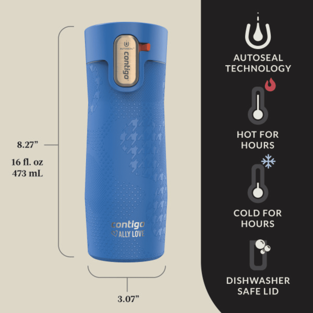 Contigo x Ally Love Autoseal West Loop Vacuum-Insulated Stainless Steel Travel Mug with Easy-Clean Lid, 16 oz, Stellar Jay - HHS3