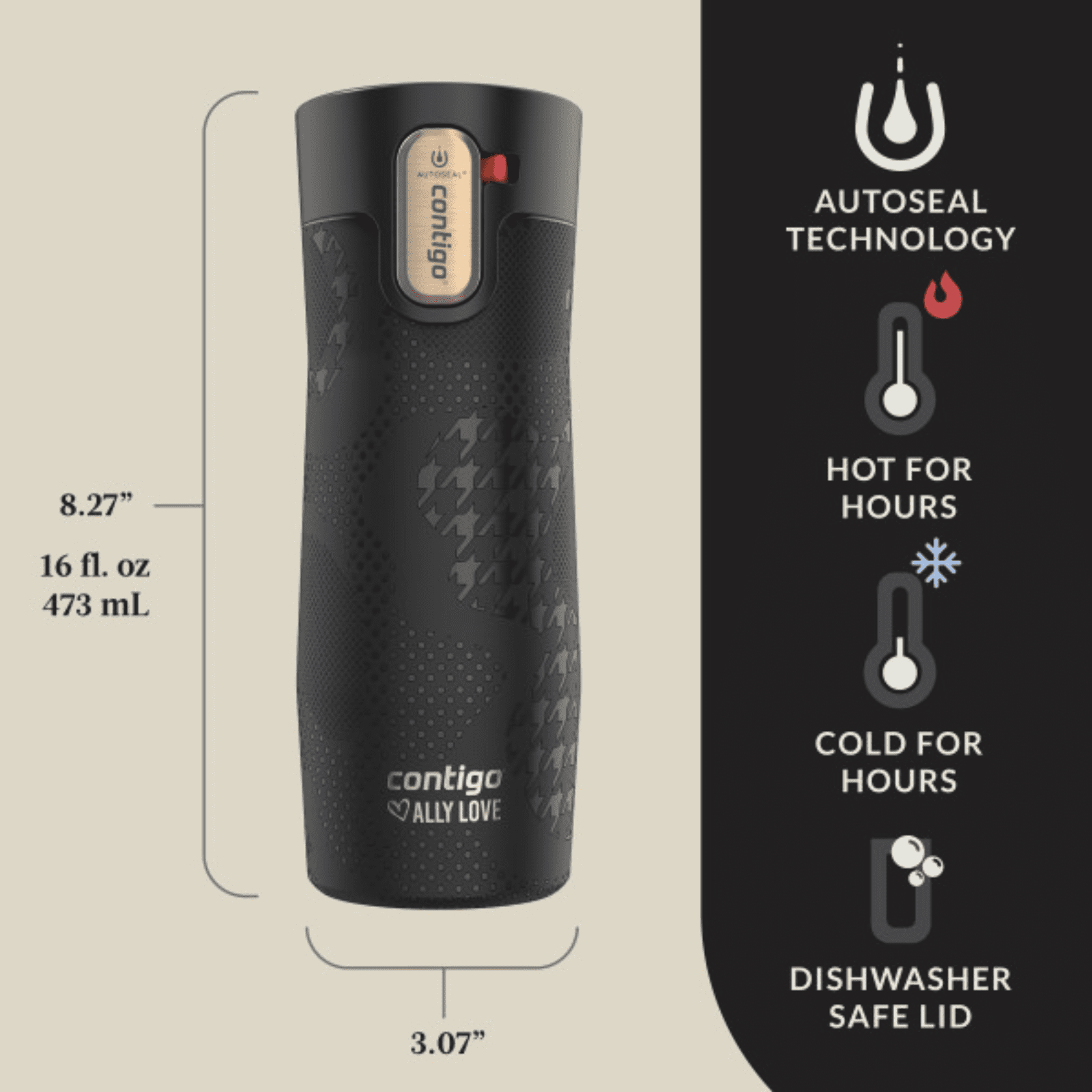 Contigo x Ally Love Autoseal West Loop Vacuum-Insulated Stainless Steel Travel Mug with Easy-Clean Lid, 16 oz, Stellar Jay - HHS3