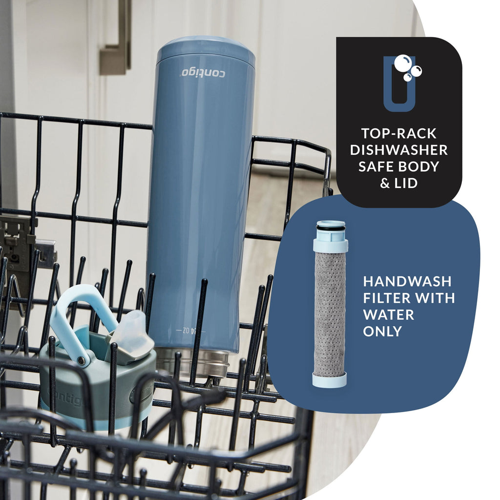Contigo® Wells Chill Stainless Steel Filter Water Bottle with AUTOSPOUT® Straw Lid, 24 oz., Dark Ice - U129