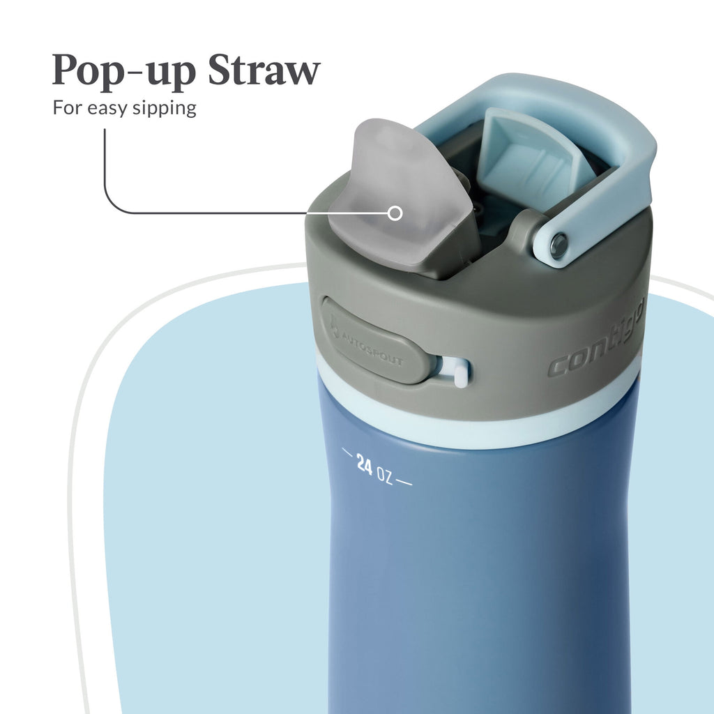 Contigo® Wells Chill Stainless Steel Filter Water Bottle with AUTOSPOUT® Straw Lid, 24 oz., Dark Ice - U129