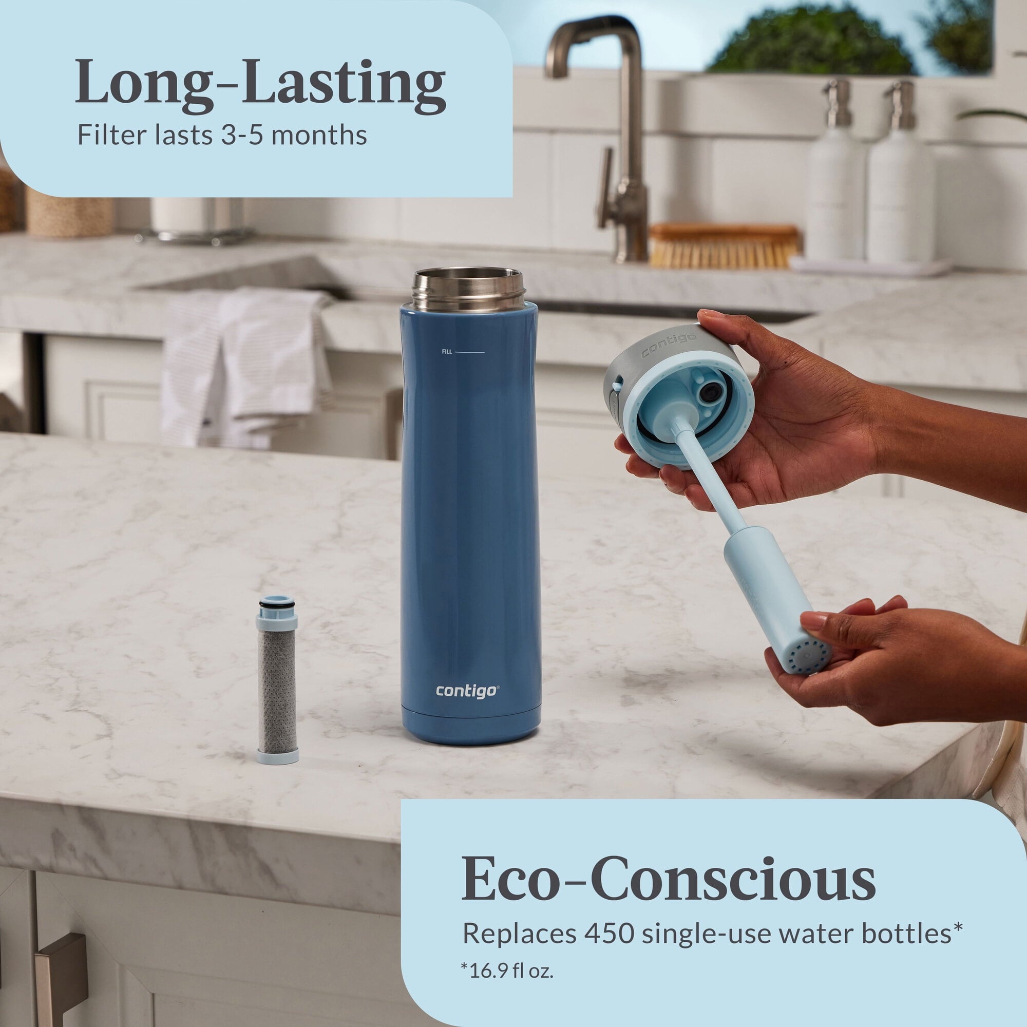 Contigo® Wells Chill Stainless Steel Filter Water Bottle with AUTOSPOUT® Straw Lid, 24 oz., Dark Ice - U129