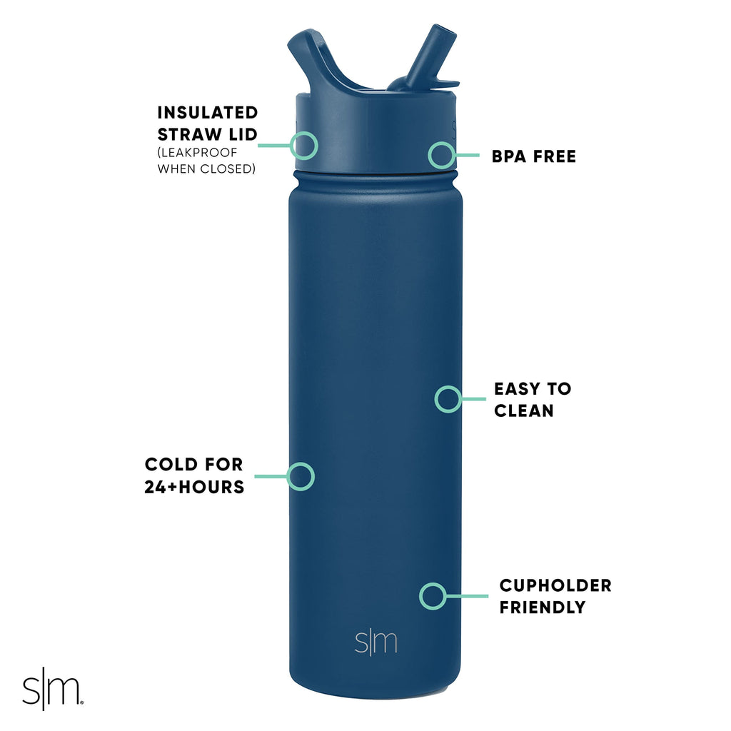 Simple Modern Water Bottle with Straw Lid Vacuum Insulated Stainless Steel Metal Thermos Bottles | Reusable Leak Proof BPA-Free Flask for School | Summit Collection | 22oz, Slumberland - ZIRU
