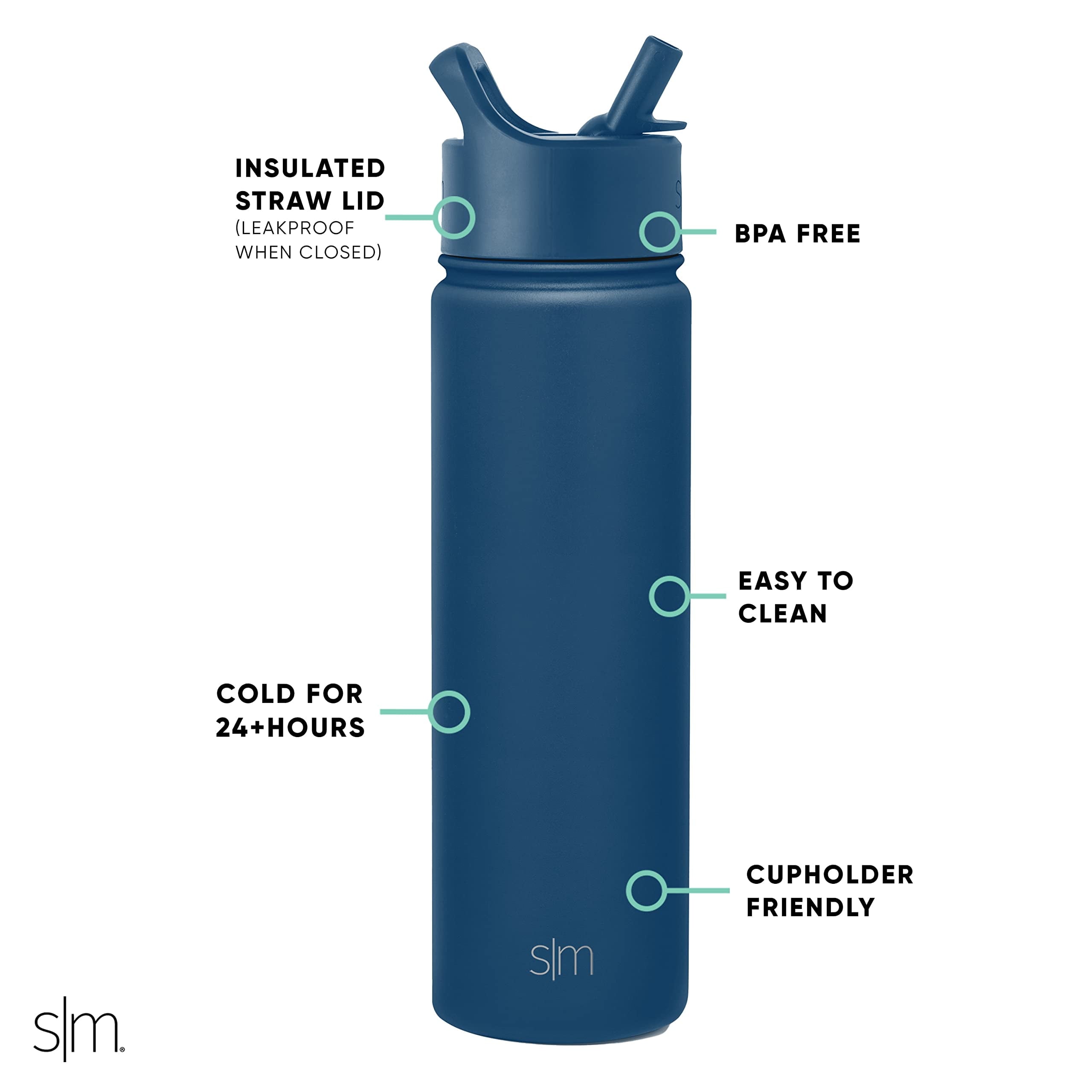 Simple Modern Water Bottle with Straw Lid Vacuum Insulated Stainless Steel Metal Thermos Bottles | Reusable Leak Proof BPA-Free Flask for School | Summit Collection | 22oz, Slumberland - ZIRU