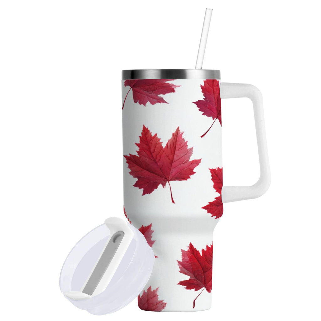 30 oz Insulated Stainless Steel Tumbler Double Wall Stainless Steel Tumbler with 2-Way Drinking Red Maple Leaves - YO81