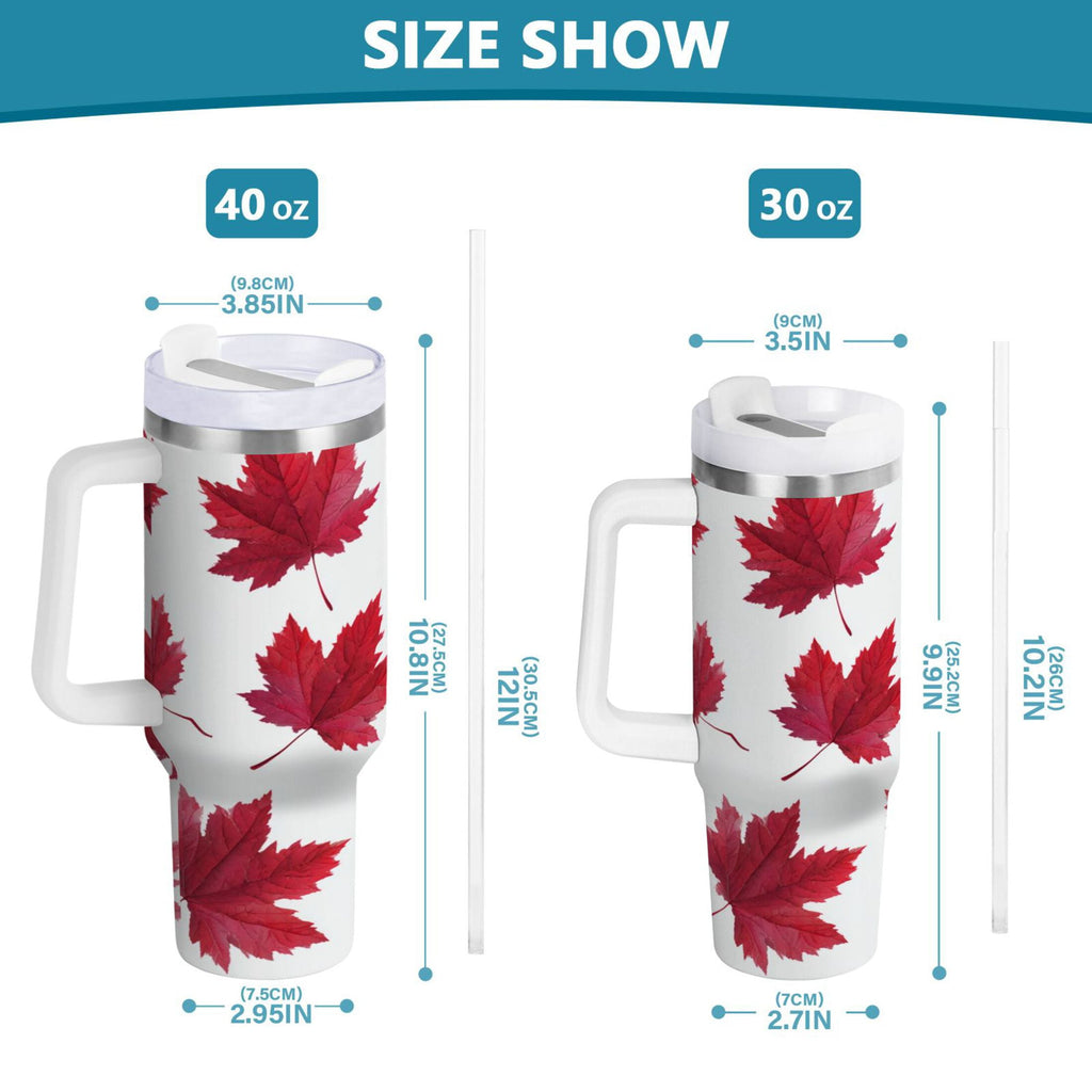 30 oz Insulated Stainless Steel Tumbler Double Wall Stainless Steel Tumbler with 2-Way Drinking Red Maple Leaves - YO81