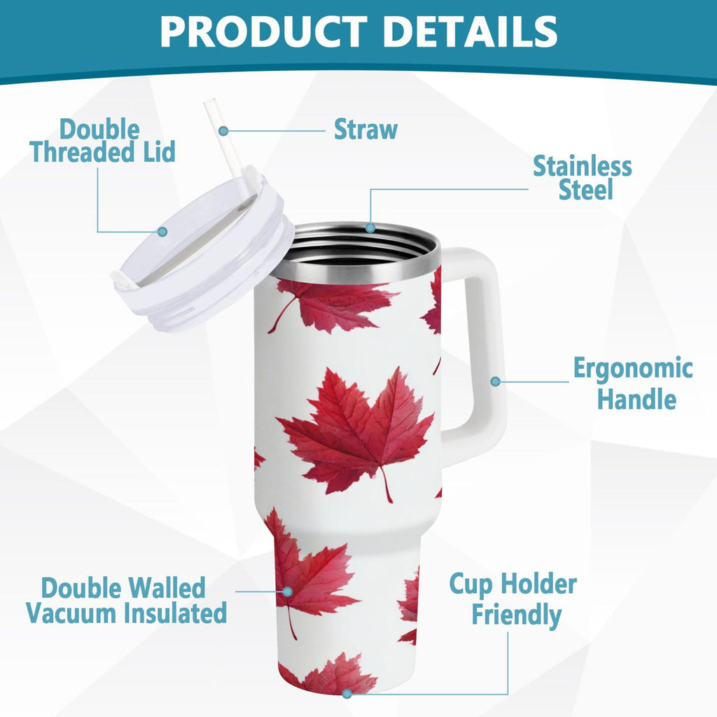 30 oz Insulated Stainless Steel Tumbler Double Wall Stainless Steel Tumbler with 2-Way Drinking Red Maple Leaves - YO81