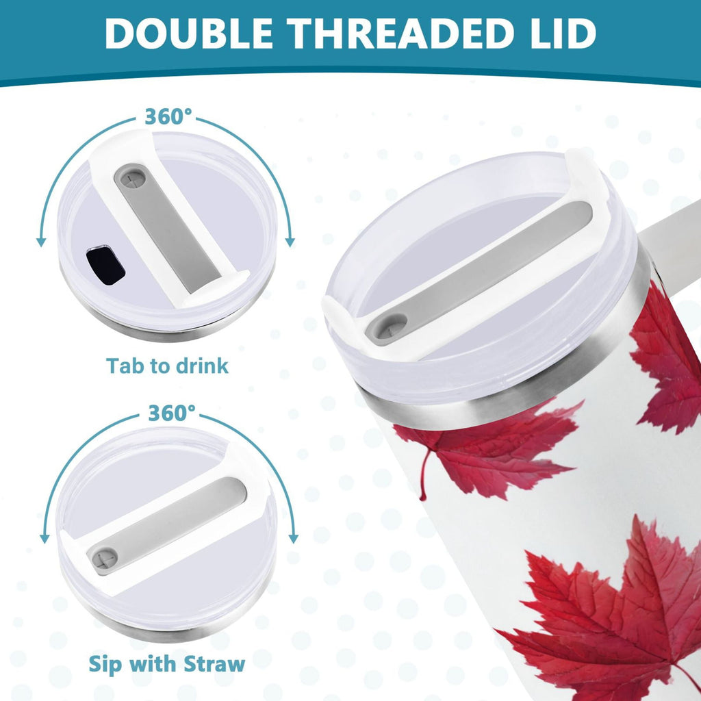 30 oz Insulated Stainless Steel Tumbler Double Wall Stainless Steel Tumbler with 2-Way Drinking Red Maple Leaves - YO81