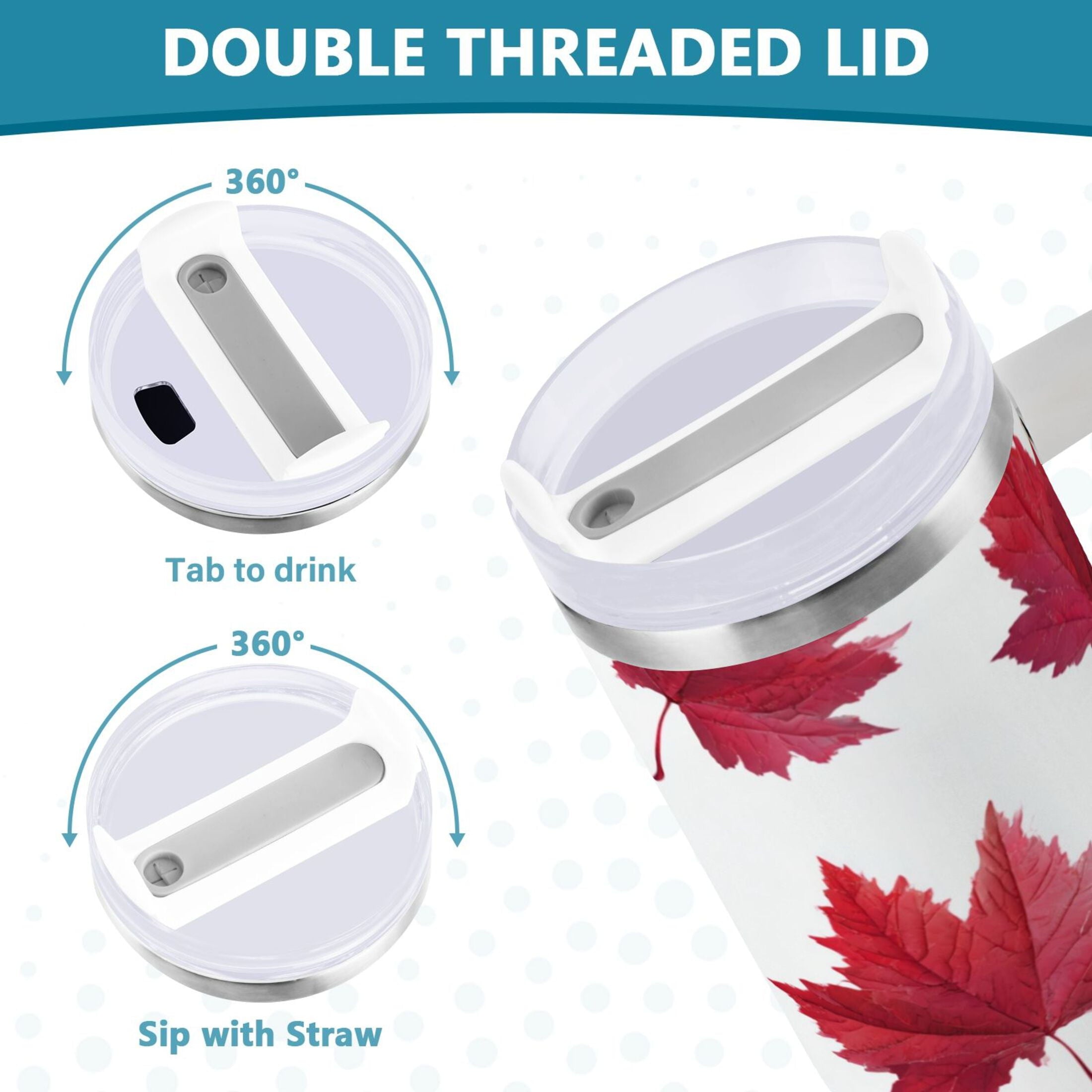 30 oz Insulated Stainless Steel Tumbler Double Wall Stainless Steel Tumbler with 2-Way Drinking Red Maple Leaves - YO81