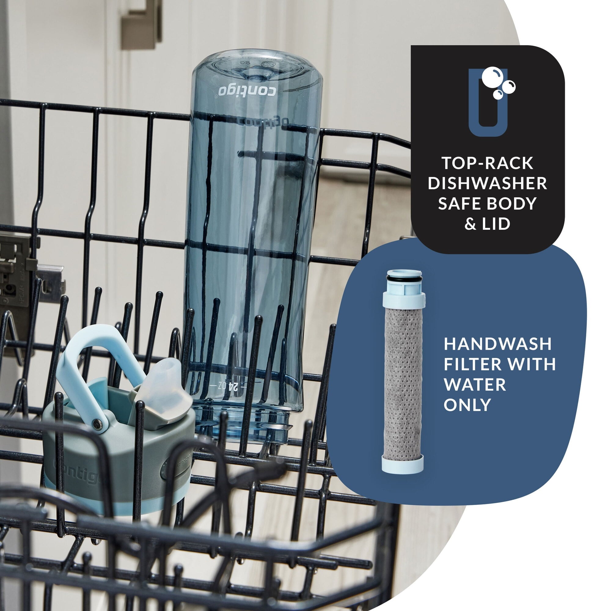 Contigo® Wells Plastic Filter Water Bottle with AUTOSPOUT® Straw Lid, 24 Oz., Dark Ice - C2KN