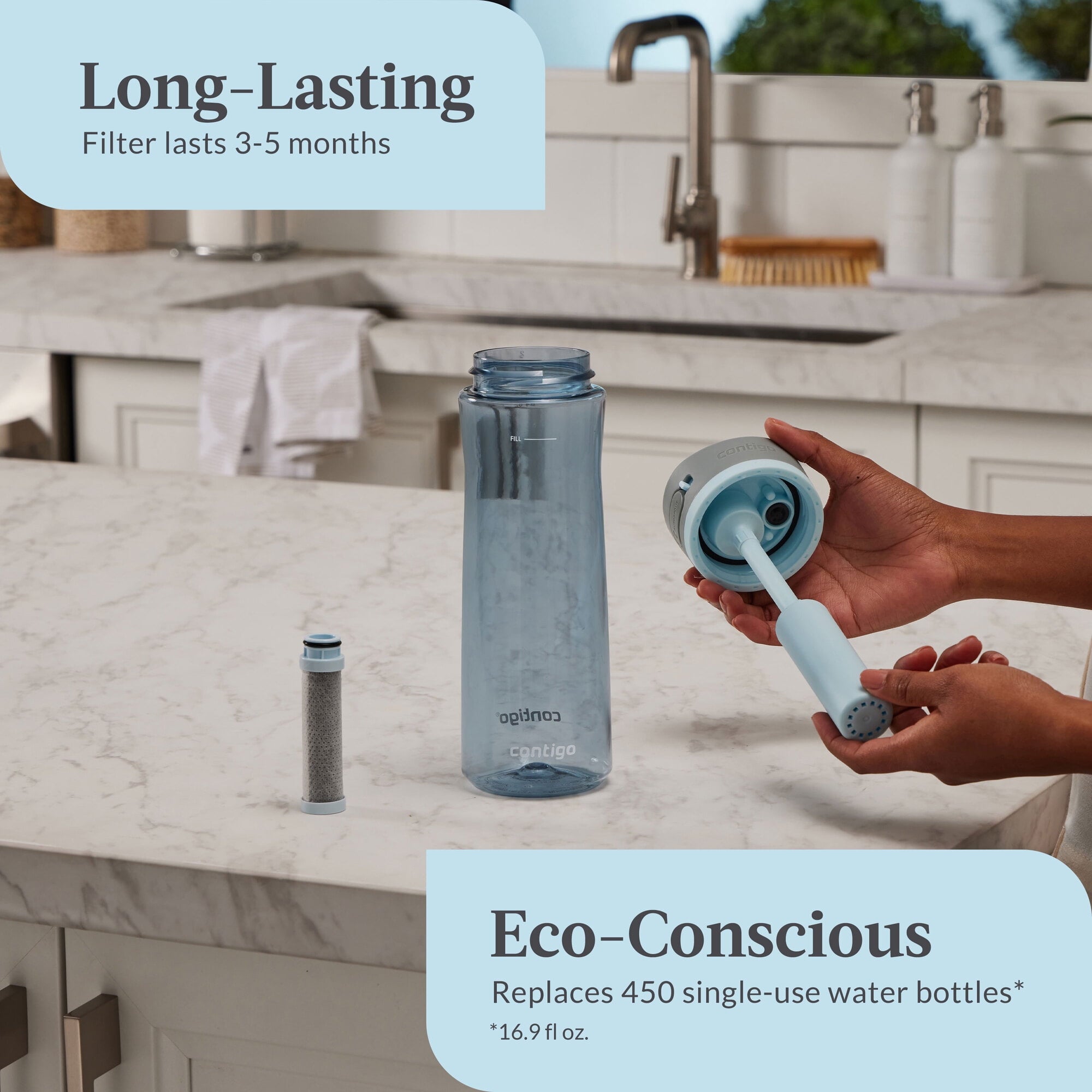 Contigo® Wells Plastic Filter Water Bottle with AUTOSPOUT® Straw Lid, 24 Oz., Dark Ice - C2KN