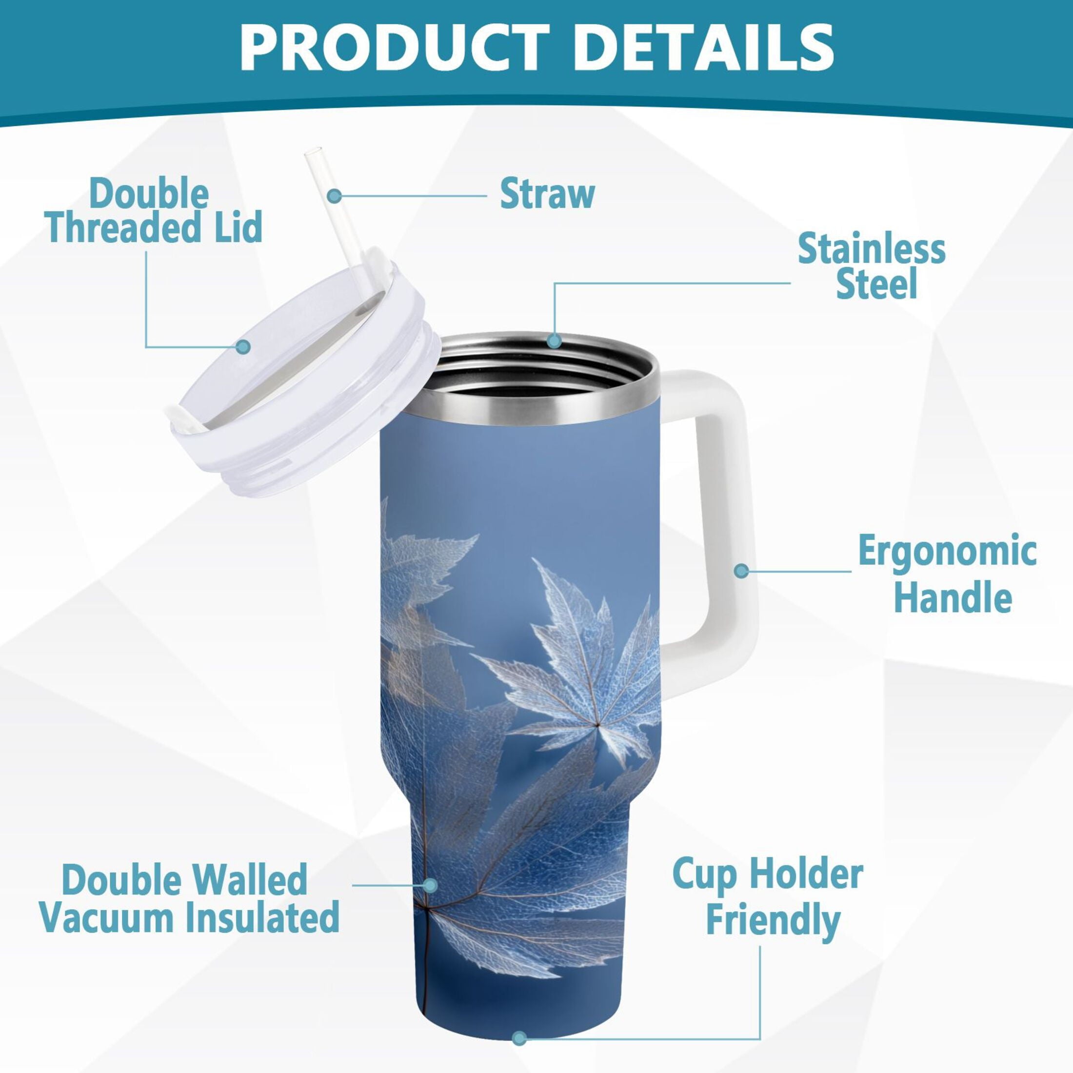 30 oz Insulated Stainless Steel Tumbler Double Wall Stainless Steel Tumbler with 2-Way Drinking Glass Mapleleaves - 94AZ