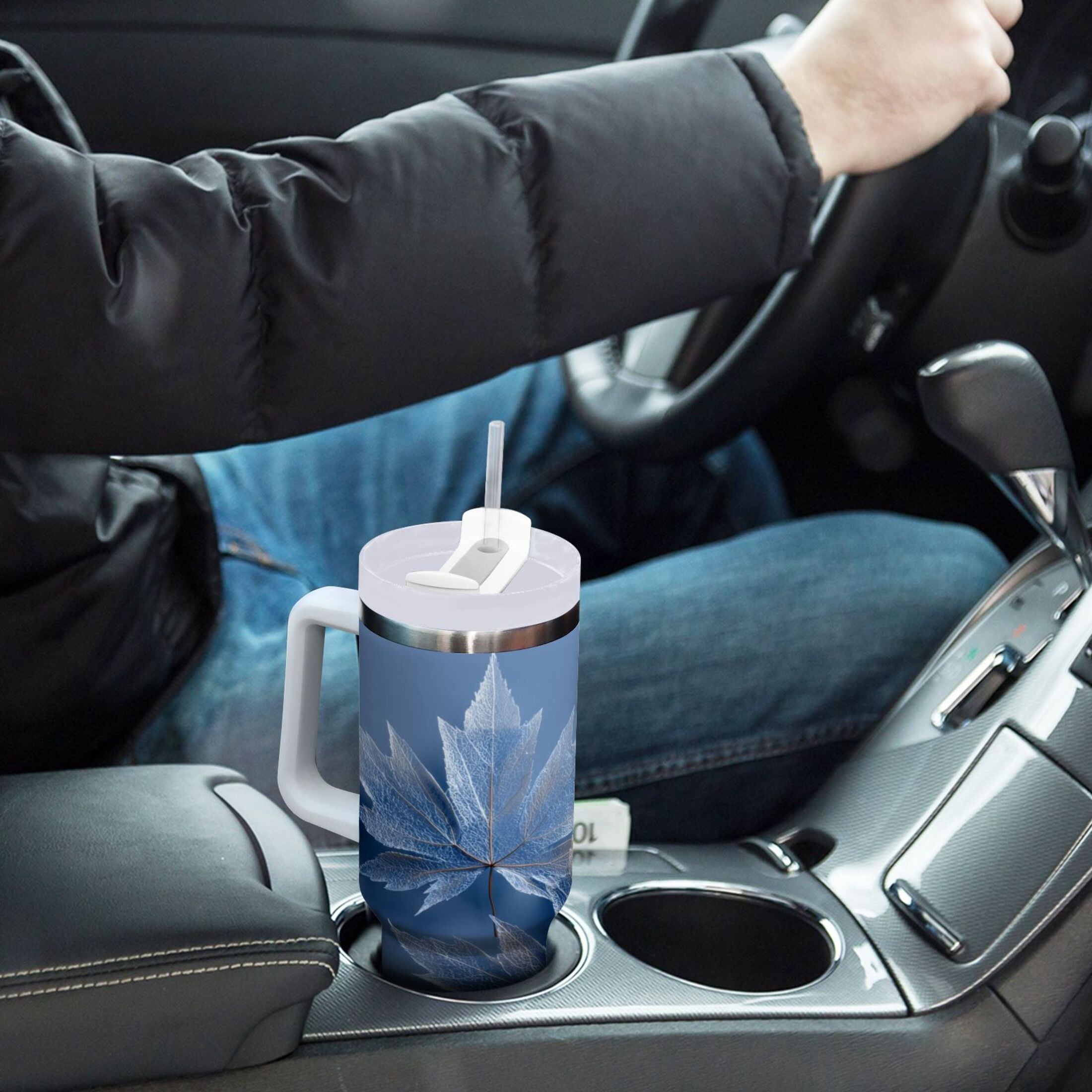 30 oz Insulated Stainless Steel Tumbler Double Wall Stainless Steel Tumbler with 2-Way Drinking Glass Mapleleaves - 94AZ