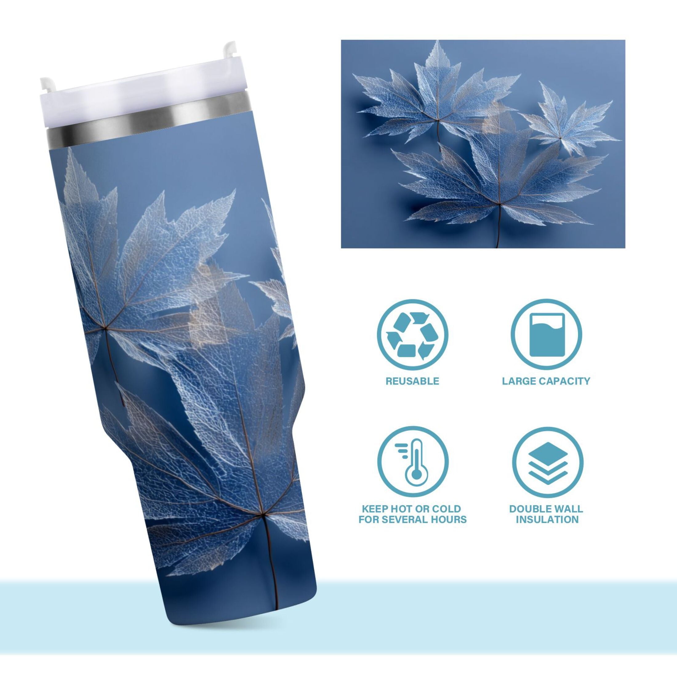 30 oz Insulated Stainless Steel Tumbler Double Wall Stainless Steel Tumbler with 2-Way Drinking Glass Mapleleaves - 94AZ