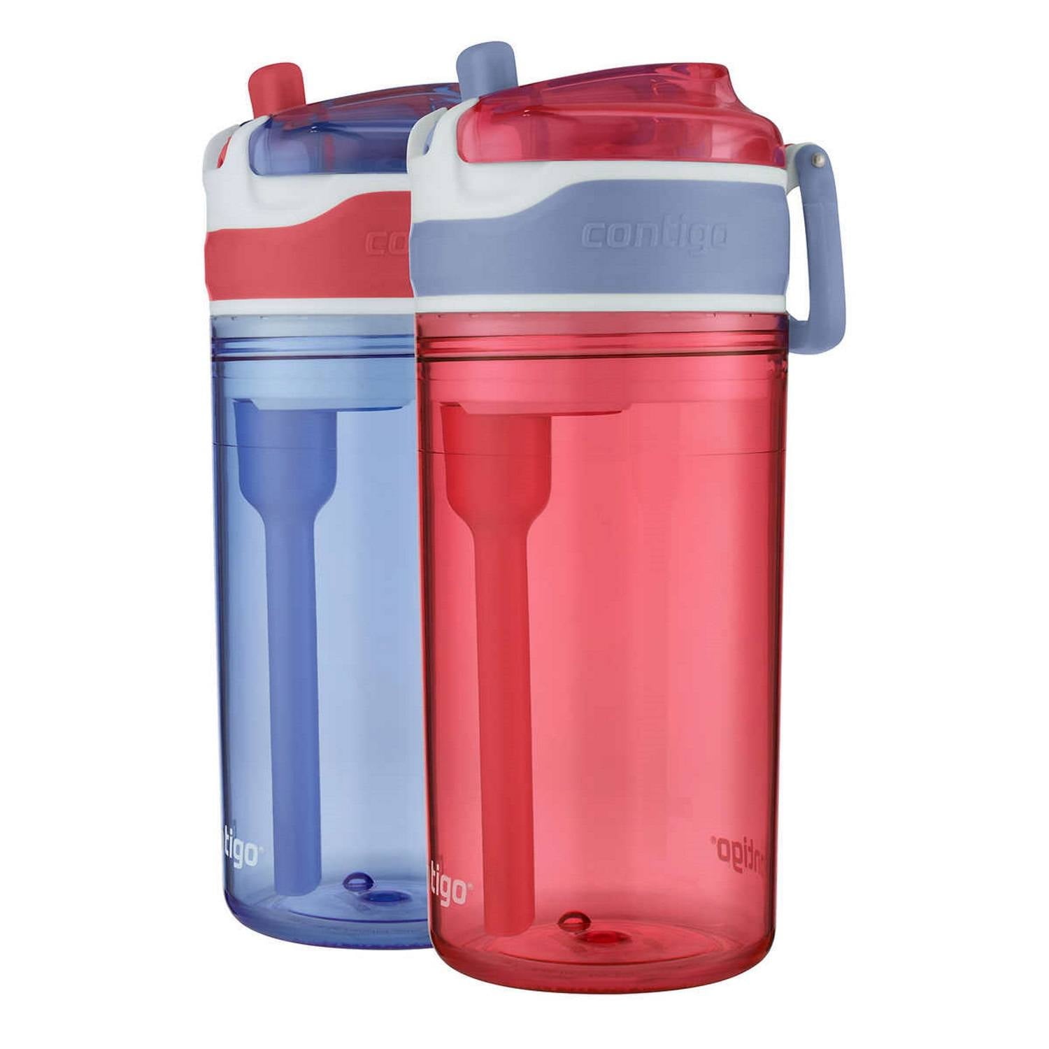 Contigo Kids 2-in-1 Snack Hero Tumbler Featuring 4oz Snack Holder Stacked on Top of 13oz Water Bottle - BPA Free, Durable Tritan w/Flexible Carry Handle &amp; Spill-Proof Valve, Purple &amp; Pink – 2 Pack - BM5A