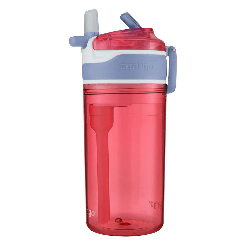 Contigo Kids 2-in-1 Snack Hero Tumbler Featuring 4oz Snack Holder Stacked on Top of 13oz Water Bottle - BPA Free, Durable Tritan w/Flexible Carry Handle &amp; Spill-Proof Valve, Purple &amp; Pink – 2 Pack - BM5A