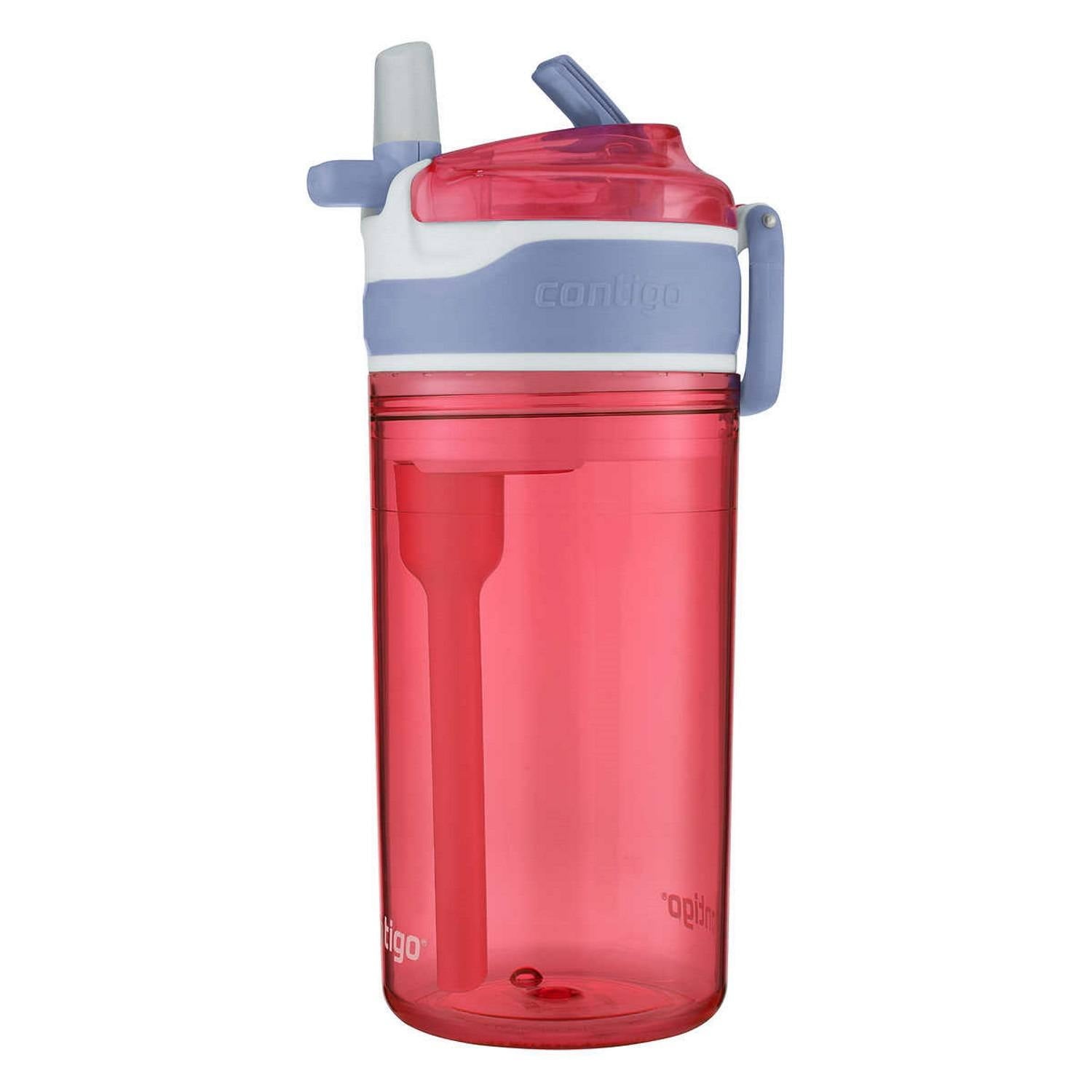 Contigo Kids 2-in-1 Snack Hero Tumbler Featuring 4oz Snack Holder Stacked on Top of 13oz Water Bottle - BPA Free, Durable Tritan w/Flexible Carry Handle &amp; Spill-Proof Valve, Purple &amp; Pink – 2 Pack - BM5A