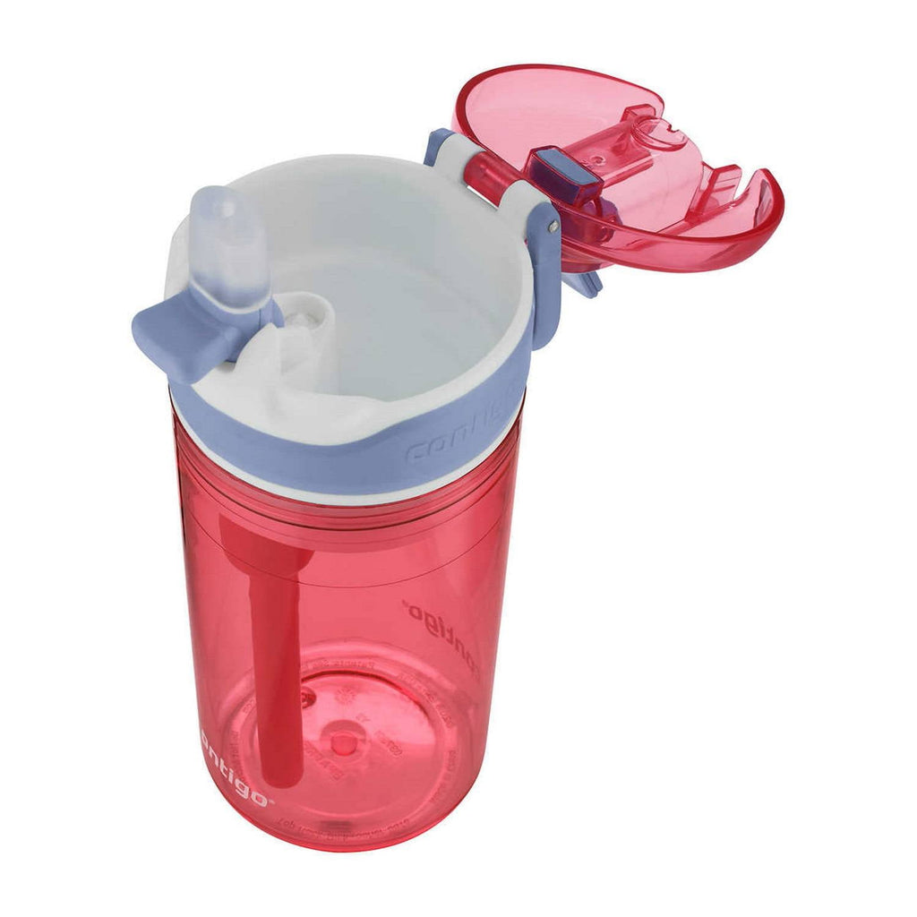 Contigo Kids 2-in-1 Snack Hero Tumbler Featuring 4oz Snack Holder Stacked on Top of 13oz Water Bottle - BPA Free, Durable Tritan w/Flexible Carry Handle &amp; Spill-Proof Valve, Purple &amp; Pink – 2 Pack - BM5A