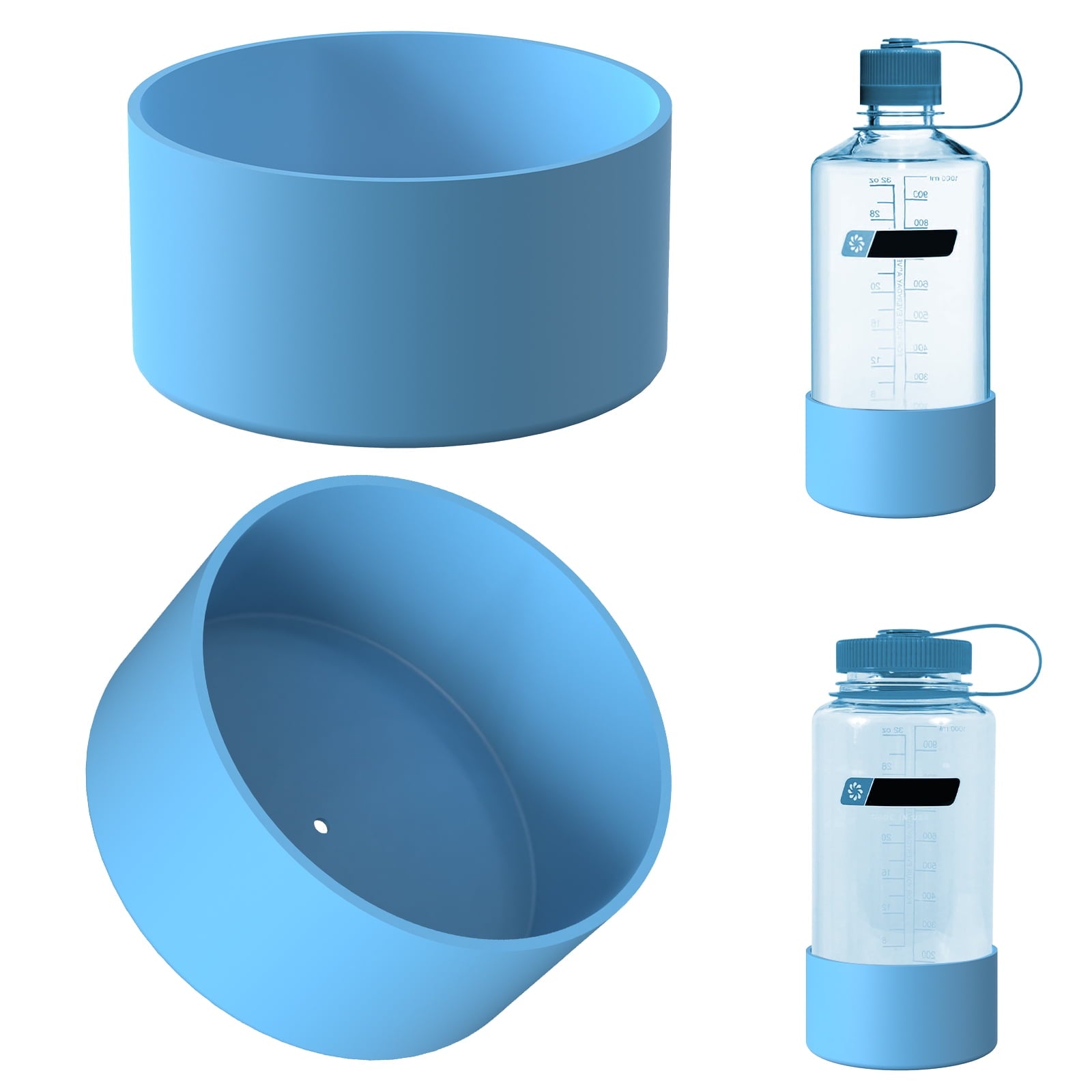 Linkidea 2 Pack Water Bottle Boot Compatible with Nalgene Sustain Wide Mouth 32oz/48oz, Narrow Mouth 32oz, Silicone Anti-Slip Bottle Bottom Bumper Protector (Blue) - I8MJ