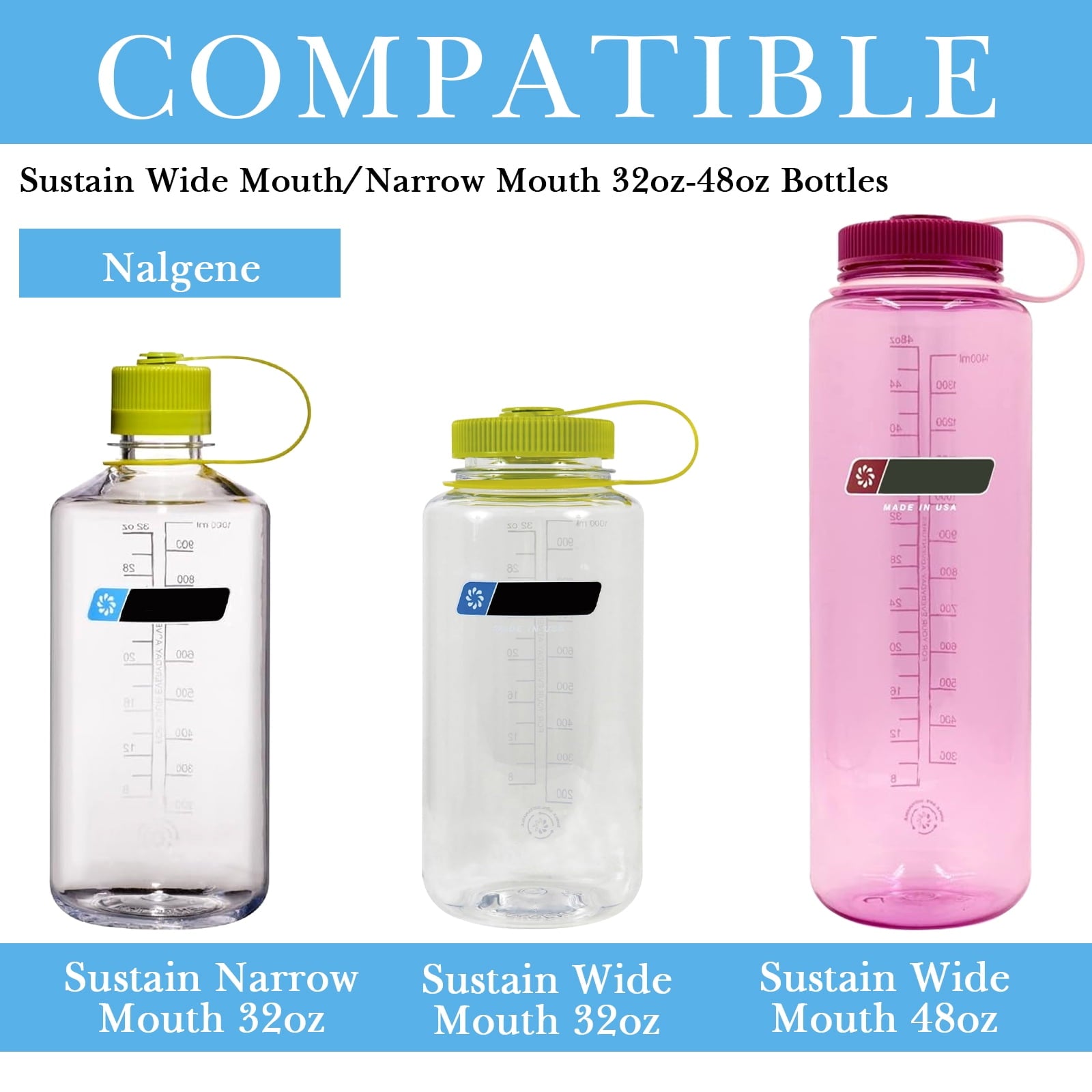 Linkidea 2 Pack Water Bottle Boot Compatible with Nalgene Sustain Wide Mouth 32oz/48oz, Narrow Mouth 32oz, Silicone Anti-Slip Bottle Bottom Bumper Protector (Blue) - I8MJ