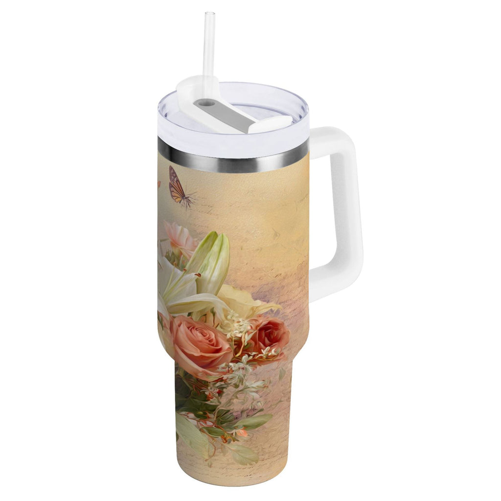 30 oz Insulated Stainless Steel Tumbler Double Wall Stainless Steel Tumbler with 2-Way Drinking Beautiful Floral Bouquet - CF2O