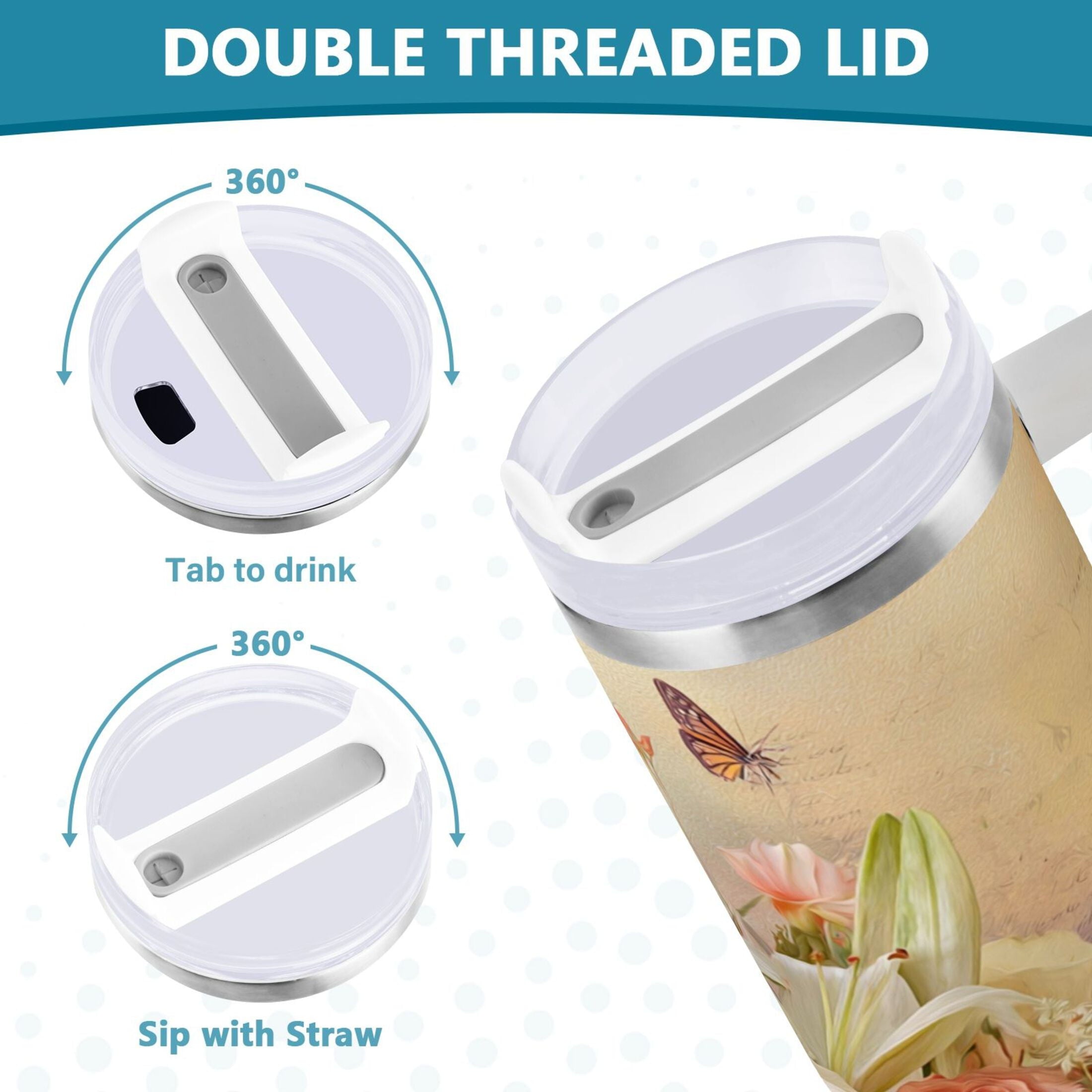 30 oz Insulated Stainless Steel Tumbler Double Wall Stainless Steel Tumbler with 2-Way Drinking Beautiful Floral Bouquet - CF2O