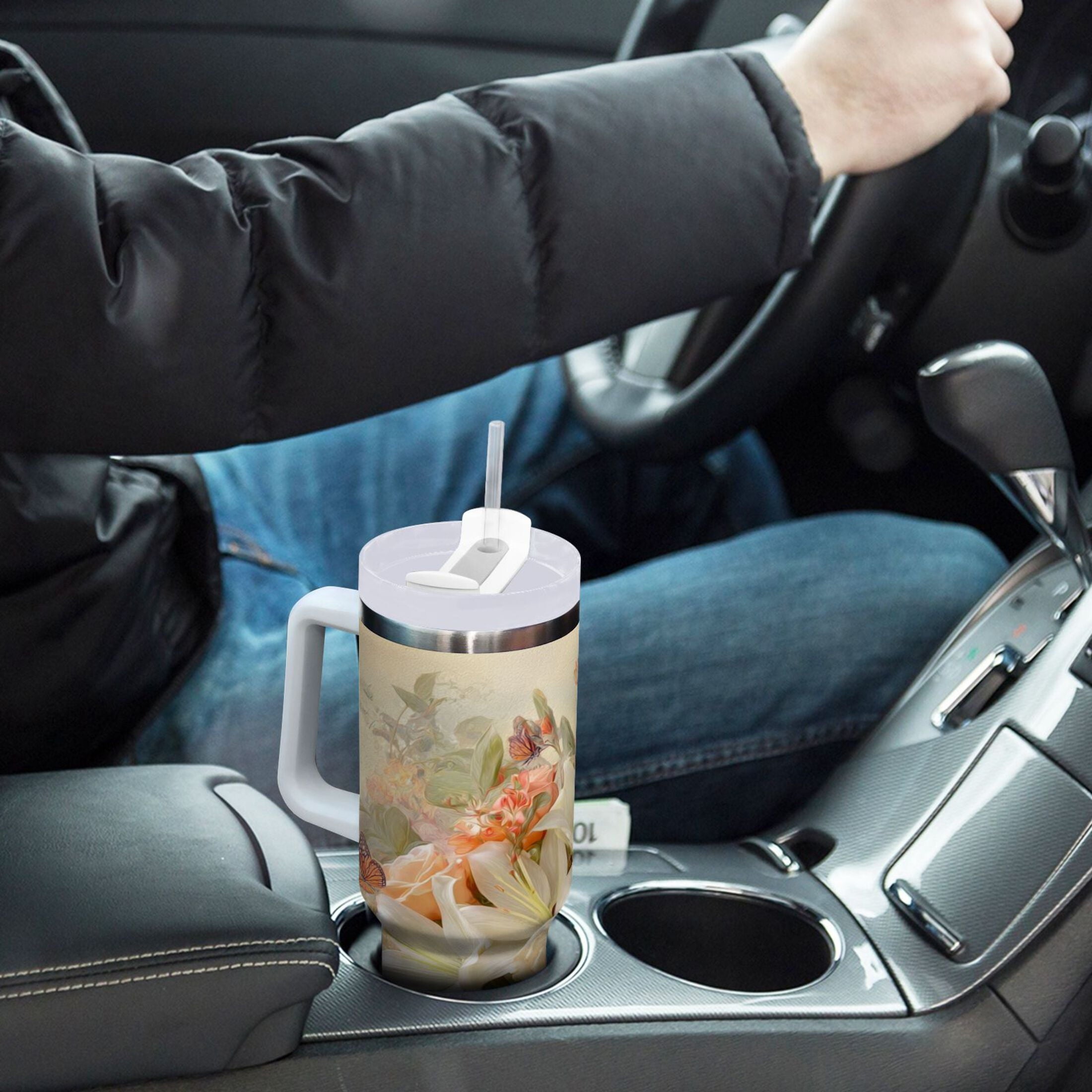 30 oz Insulated Stainless Steel Tumbler Double Wall Stainless Steel Tumbler with 2-Way Drinking Beautiful Floral Bouquet - CF2O