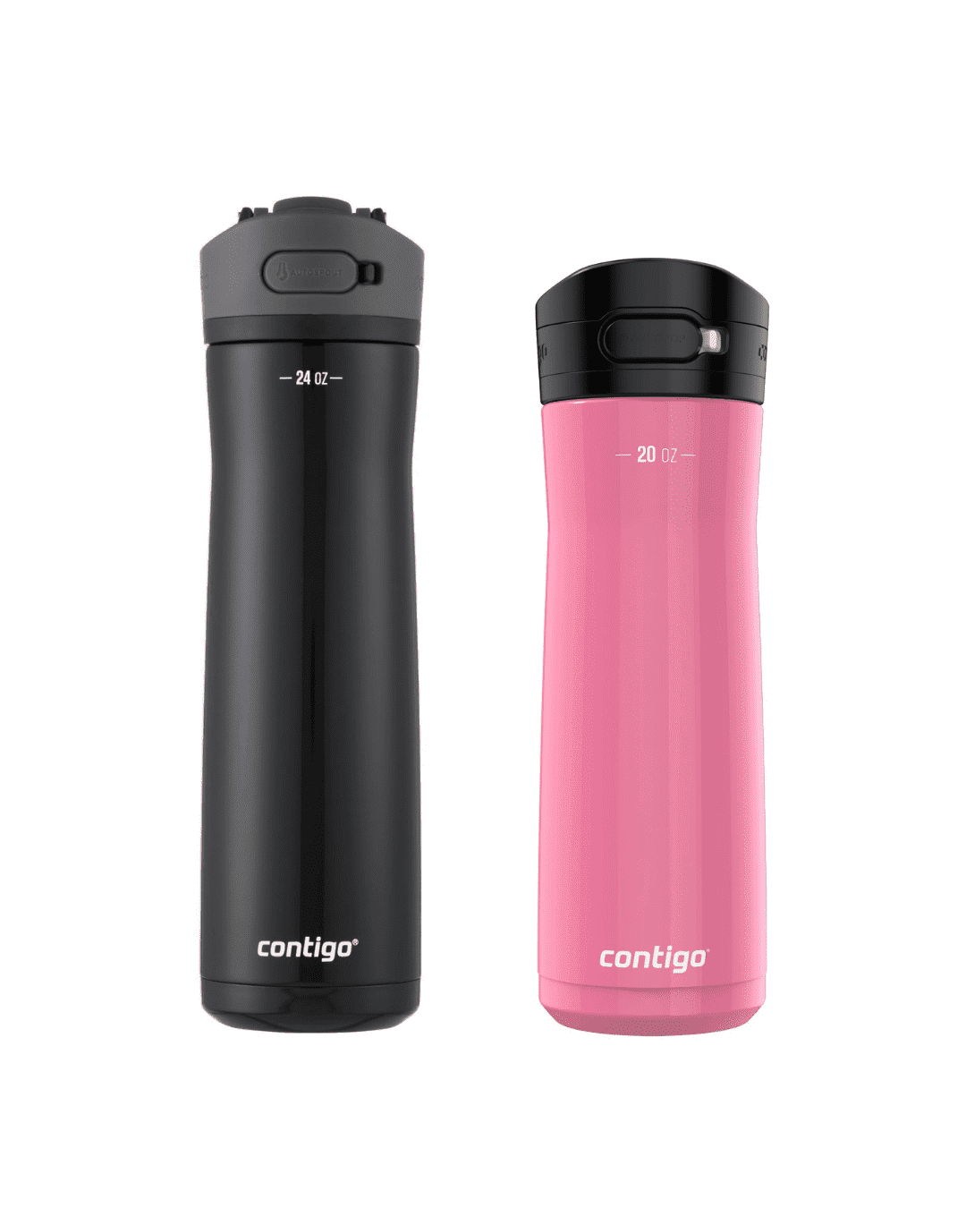 Contigo Jackson Chill  Bundle 2 Water Bottles Black 24oz and Pink  20oz with Autopop Lid - TAAM