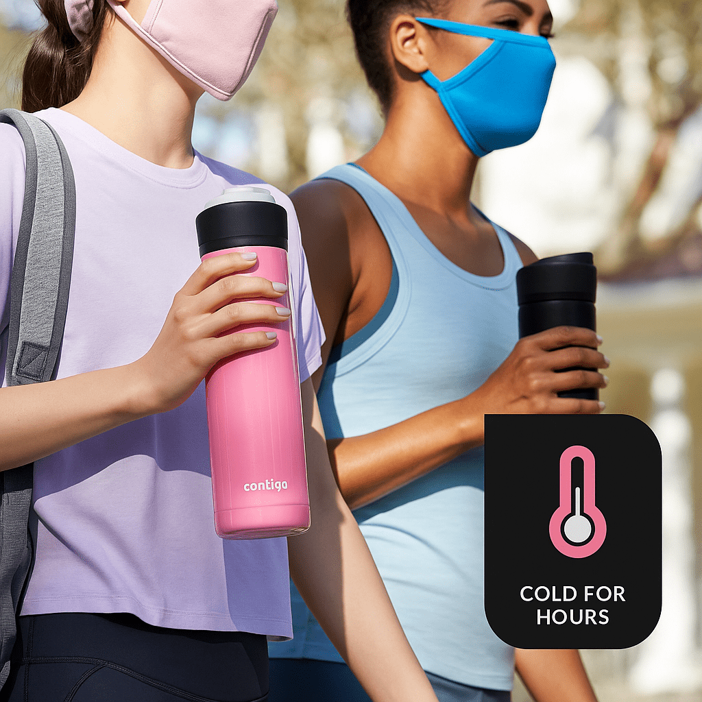 Contigo Jackson Chill  Bundle 2 Water Bottles Black 24oz and Pink  20oz with Autopop Lid - TAAM