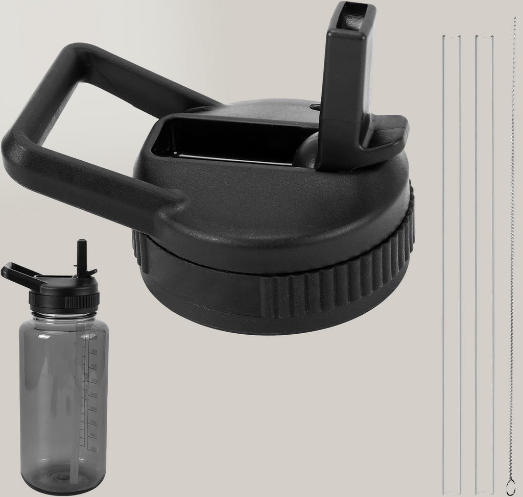 Straw Lid Compatible with Nalgene Water Bottles, BPA-Free Straws Lid with Handle for Nalgene Wide Mouth, Replacement Bottle Cap Accessories with Straws and Straw Brush - HFQ3